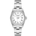 Rolex Date White Dial Engine Turned Bezel Steel Ladies Watch 69190