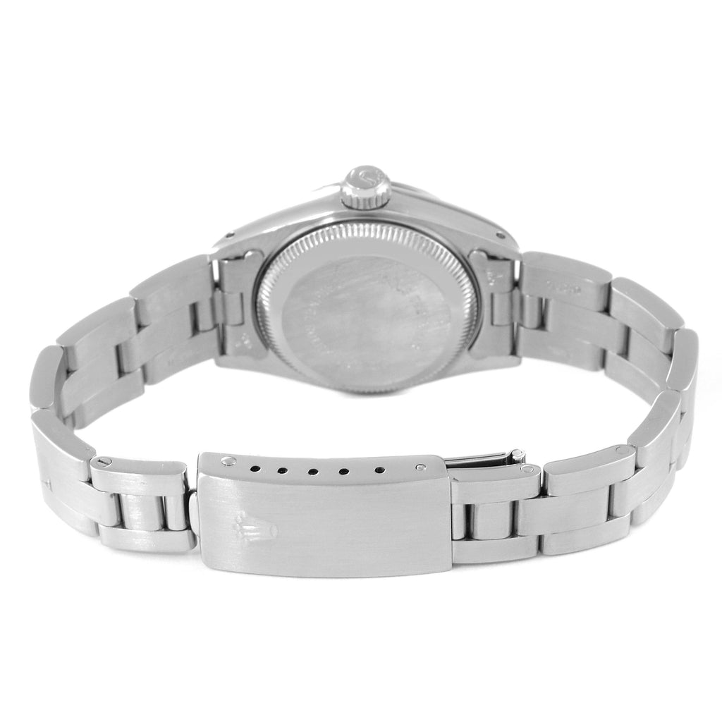 Rolex Date White Dial Engine Turned Bezel Steel Ladies Watch 69190
