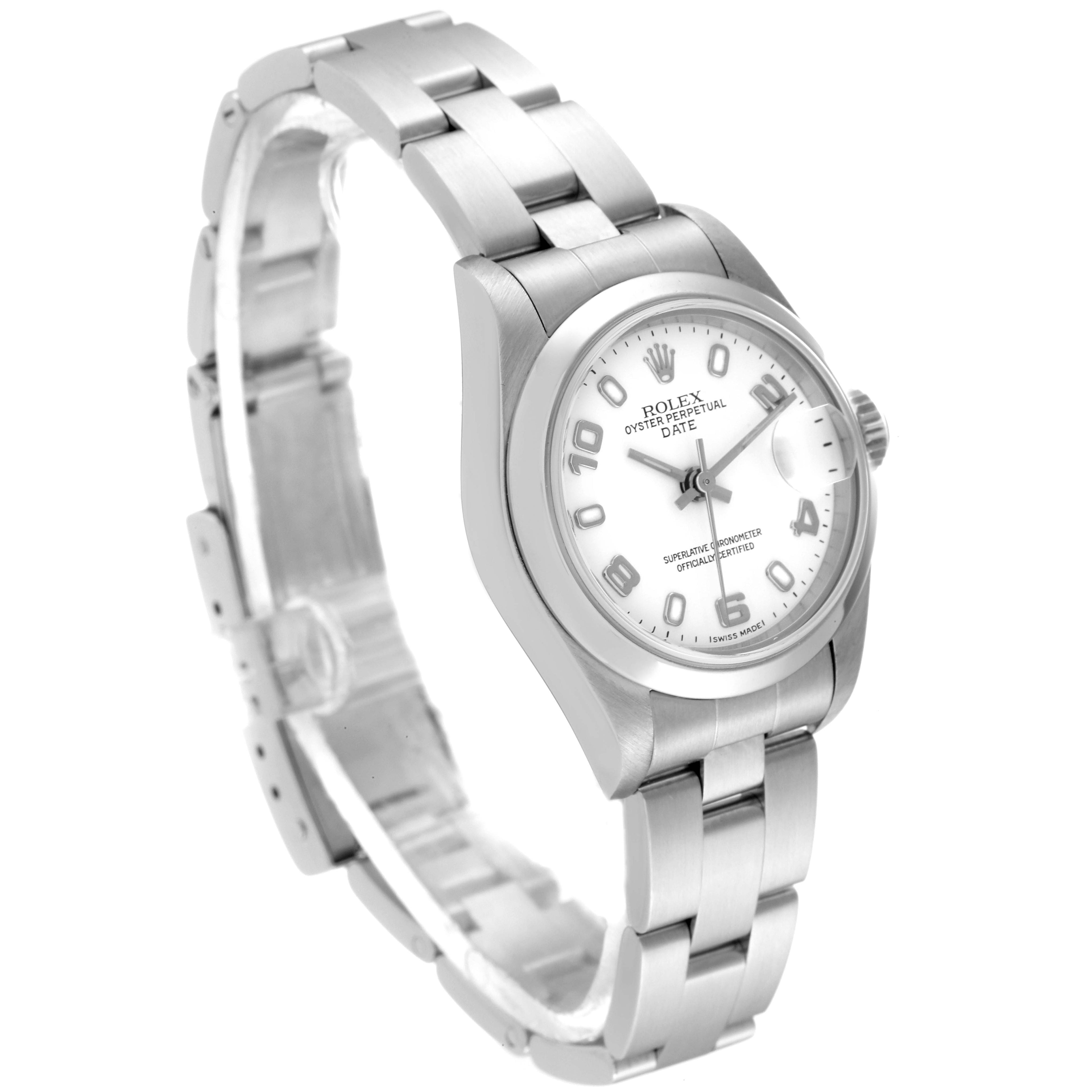 Rolex Date White Dial Oyster Bracelet Steel Ladies Watch 69160 Papers