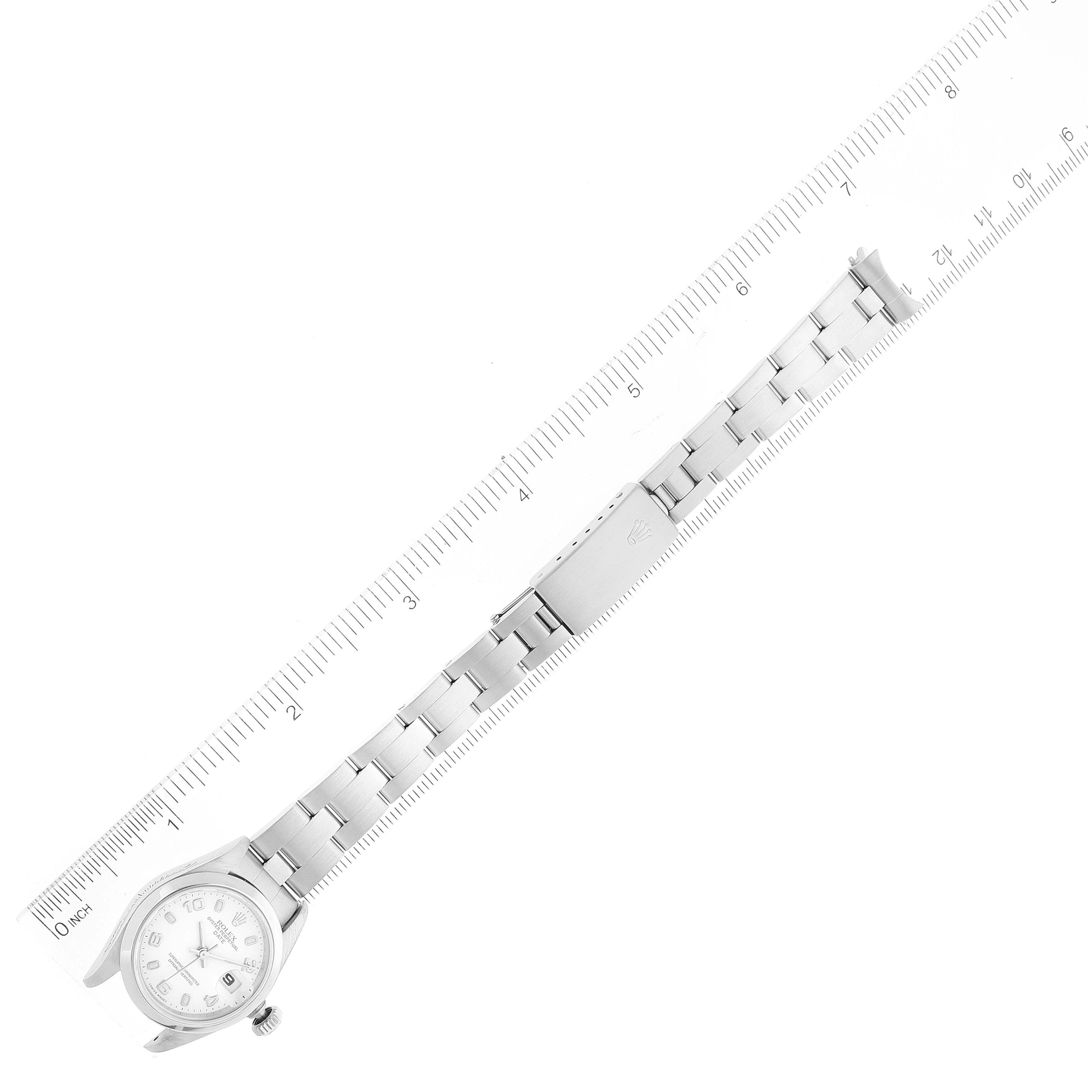 Rolex Date White Dial Oyster Bracelet Steel Ladies Watch 69160 Papers