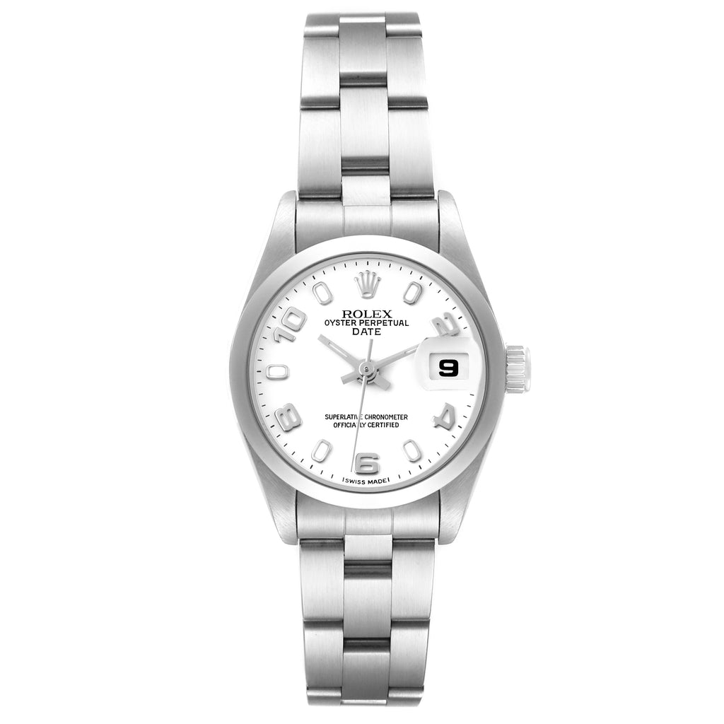 Rolex Date White Dial Oyster Bracelet Steel Ladies Watch 69160 Papers