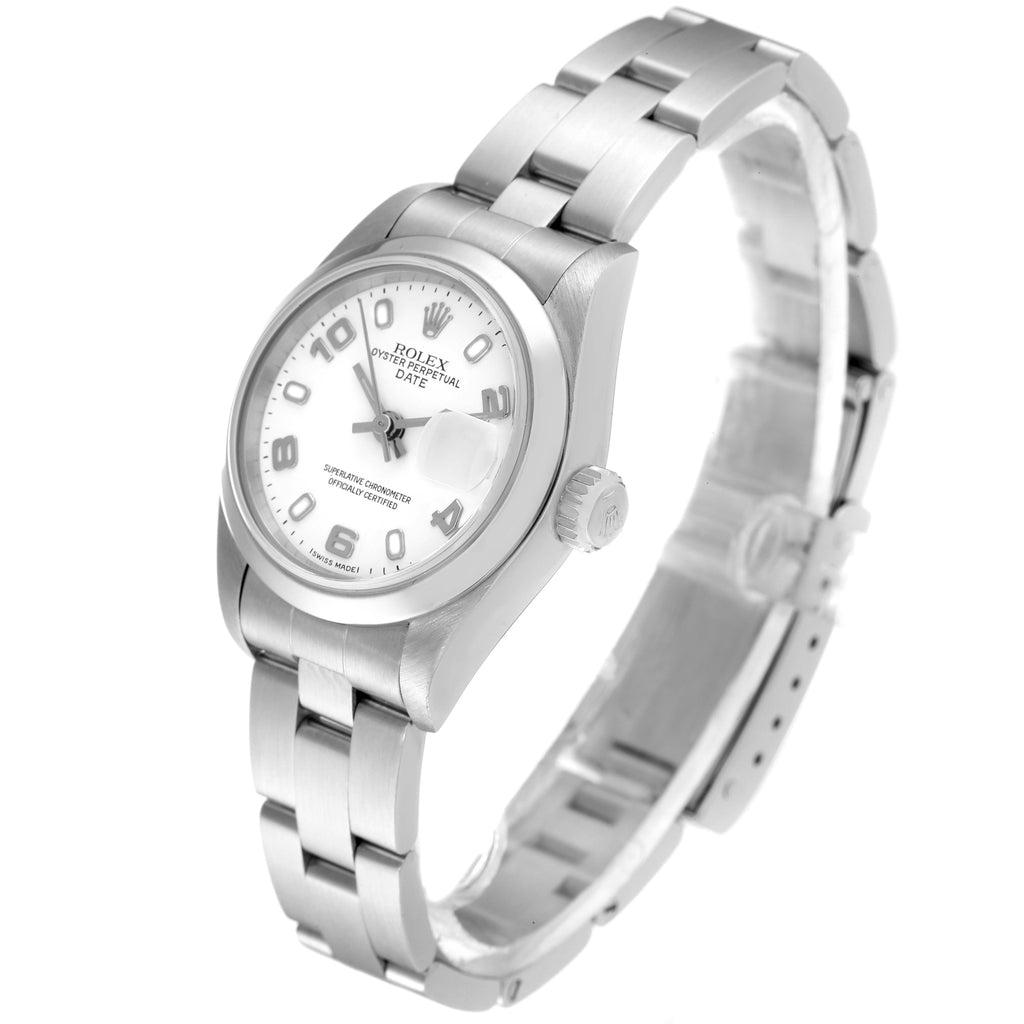 Rolex Date White Dial Oyster Bracelet Steel Ladies Watch 69160 Papers