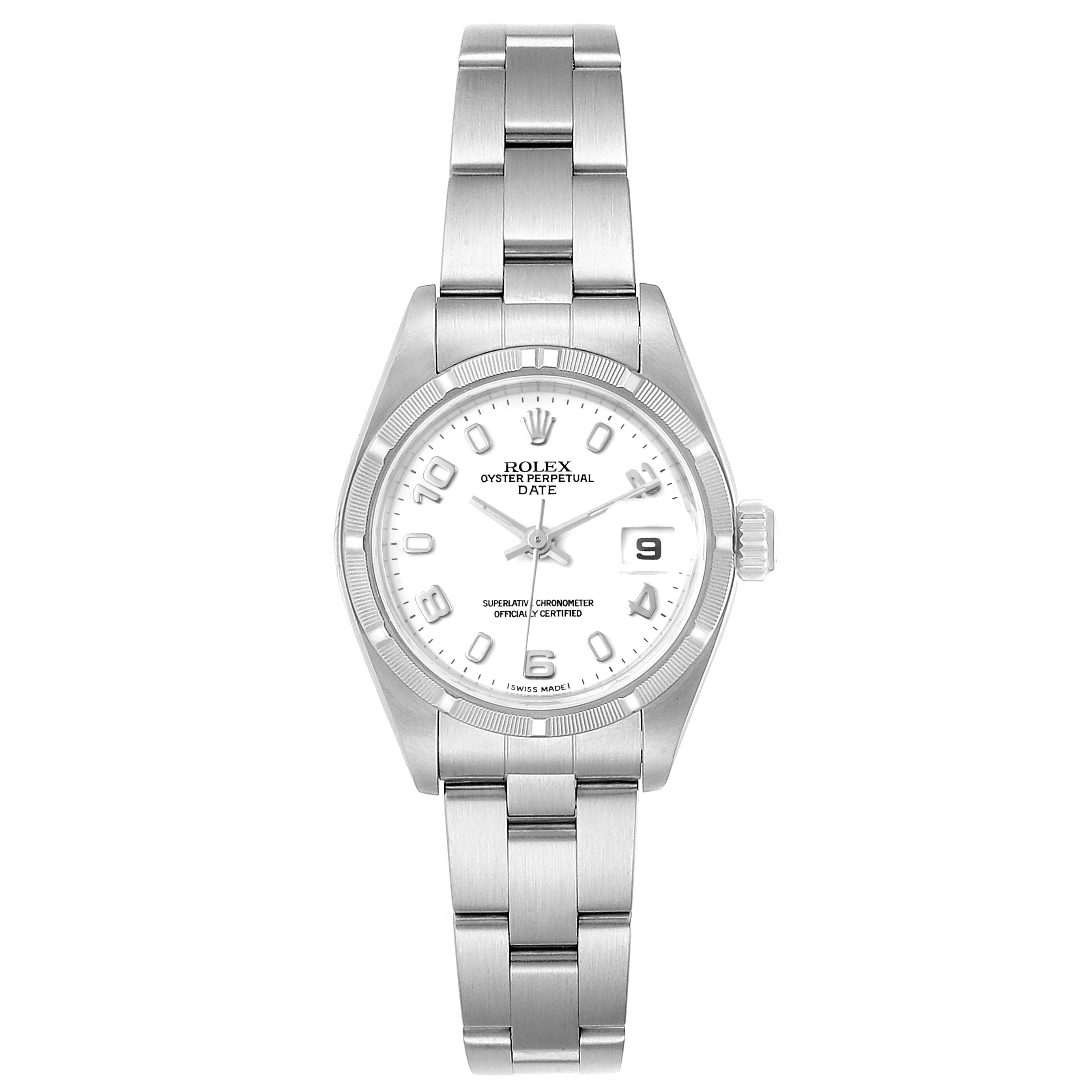 Rolex Date White Dial Oyster Bracelet Steel Ladies Watch 79190 Papers