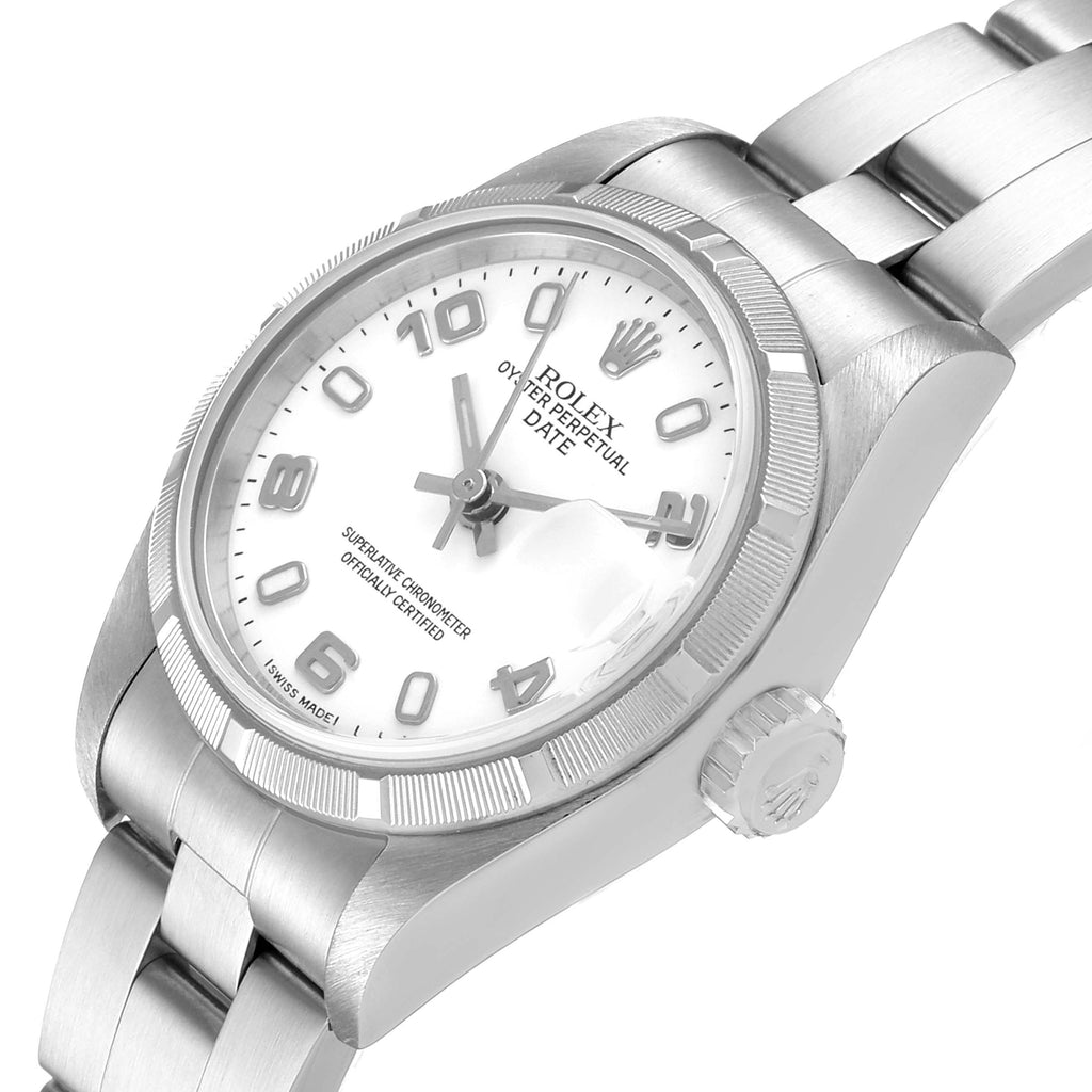 Rolex Date White Dial Oyster Bracelet Steel Ladies Watch 79190 Papers