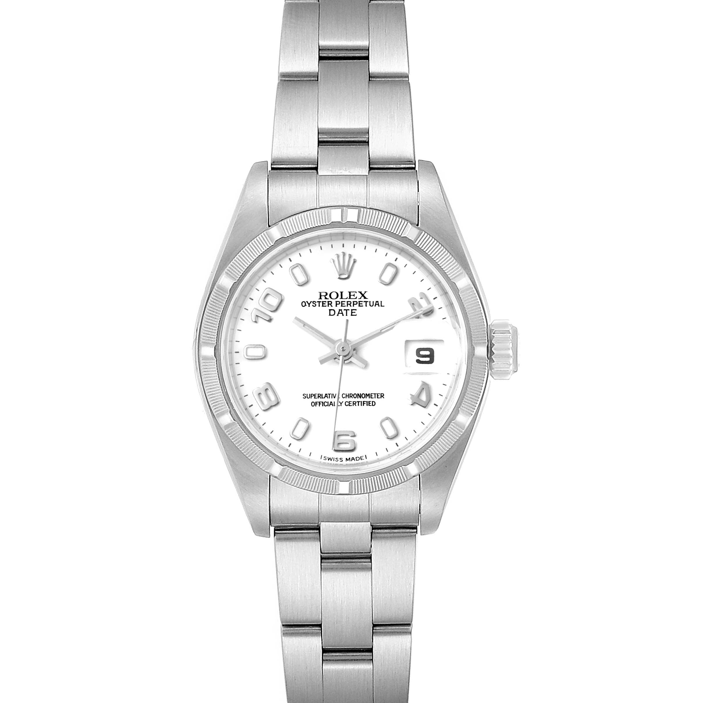 Rolex Date White Dial Oyster Bracelet Steel Ladies Watch 79190 Papers