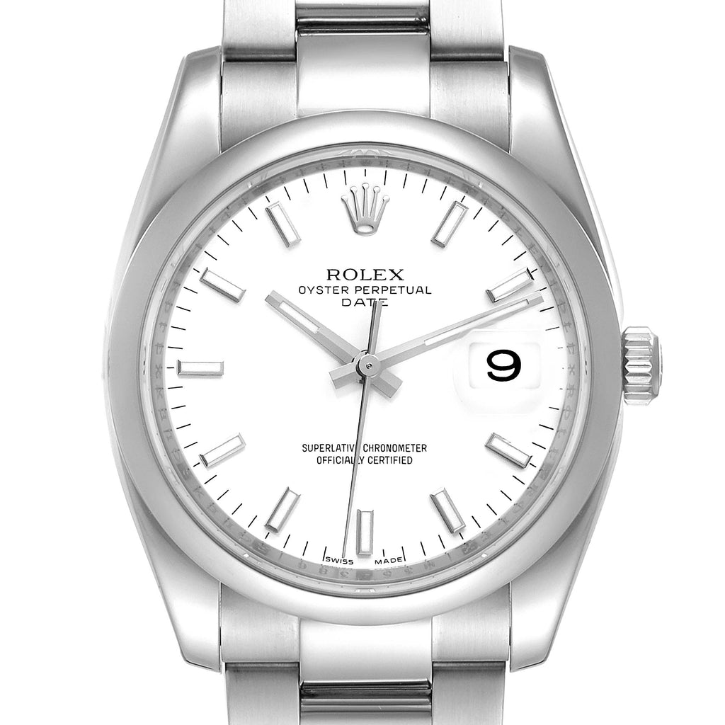 Rolex Date White Dial Oyster Bracelet Steel Mens Watch 115200 Box Card