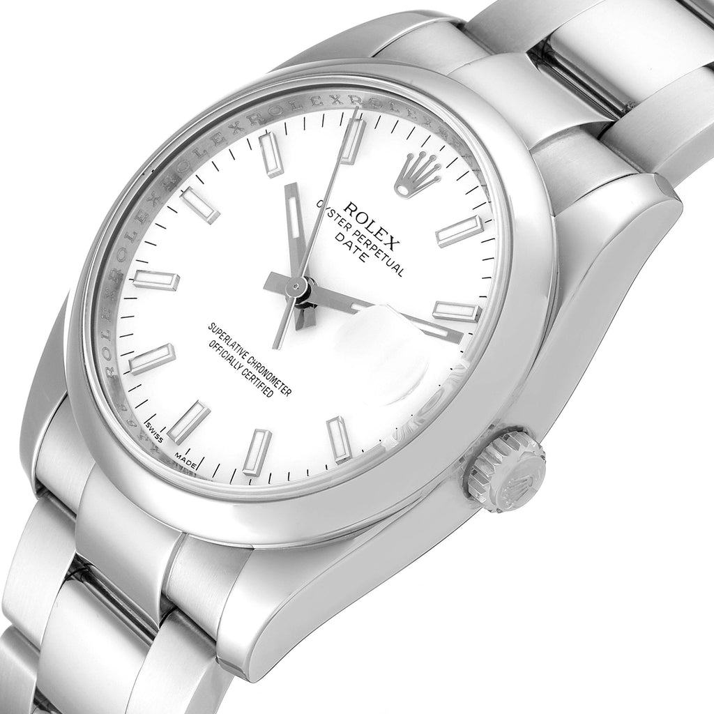 Rolex Date White Dial Oyster Bracelet Steel Mens Watch 115200 Box Card