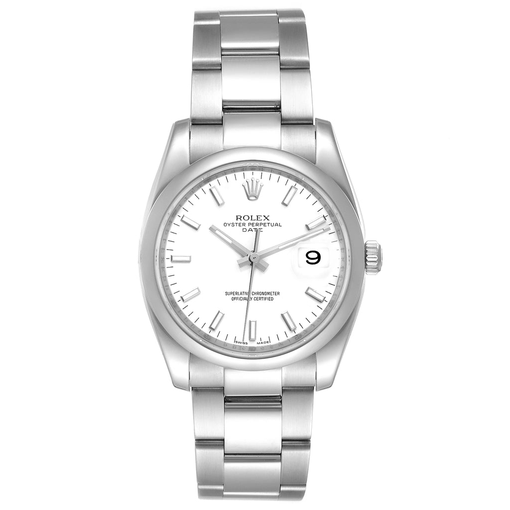 Rolex Date White Dial Oyster Bracelet Steel Mens Watch 115200 Box Card