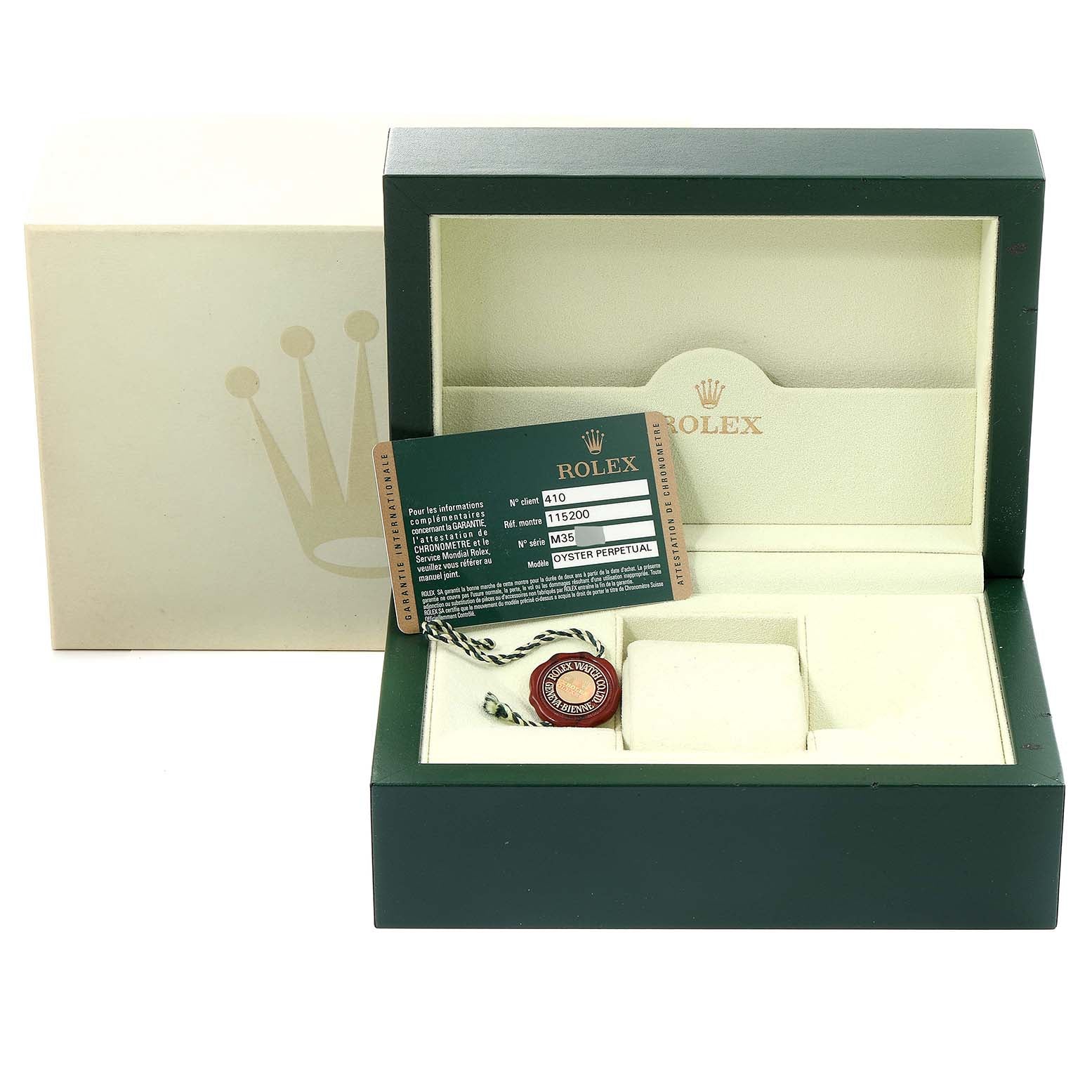 Rolex Date White Dial Oyster Bracelet Steel Mens Watch 115200 Box Card