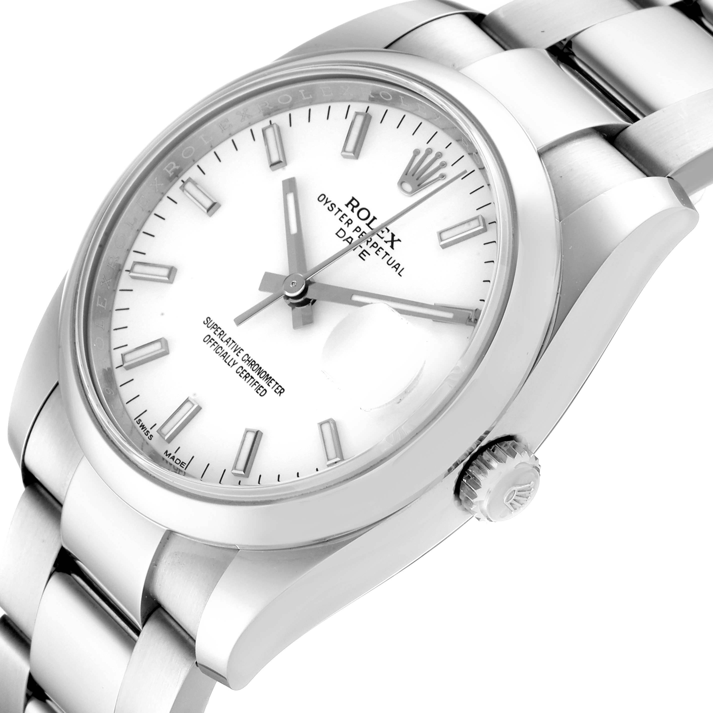 Rolex Date White Dial Oyster Bracelet Steel Mens Watch 115200 Unworn