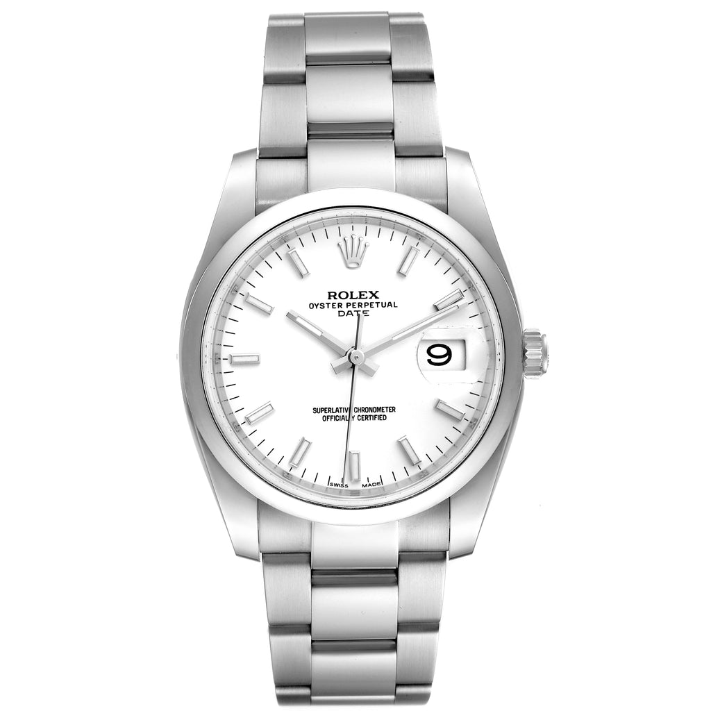 Rolex Date White Dial Oyster Bracelet Steel Mens Watch 115200 Unworn