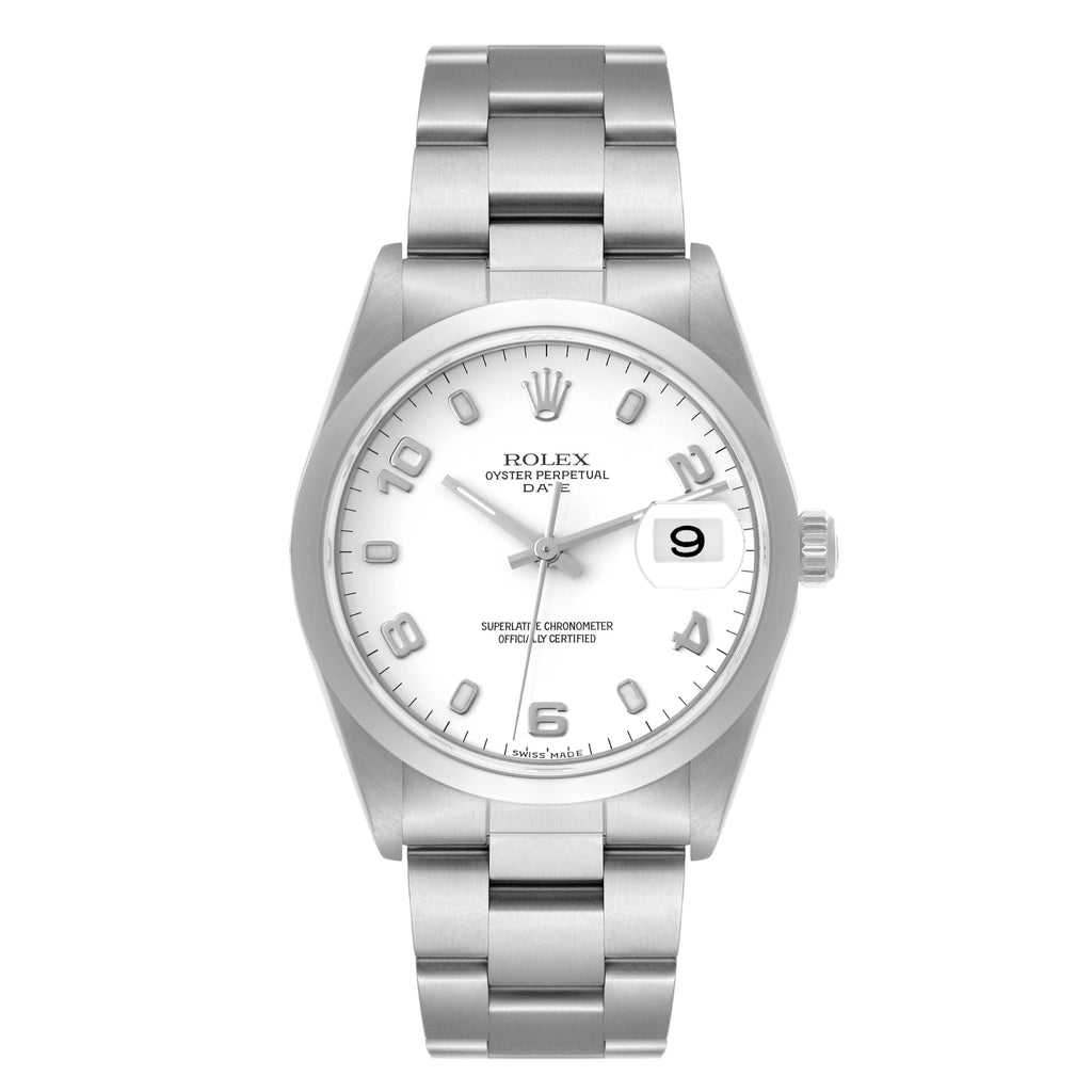 Rolex Date White Dial Oyster Bracelet Steel Mens Watch 15200 Box Papers
