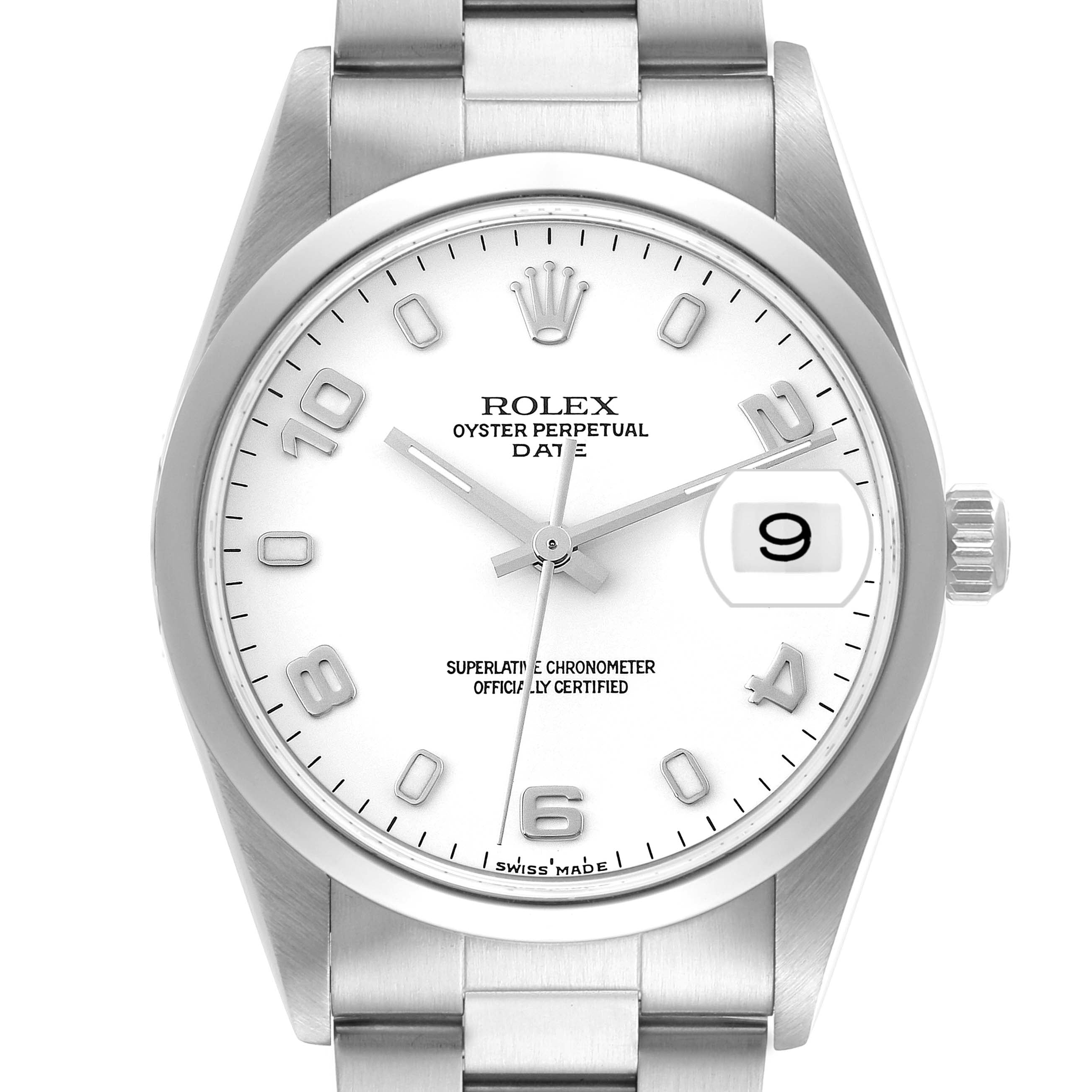 Rolex Date White Dial Smooth Bezel Steel Mens Watch 15200