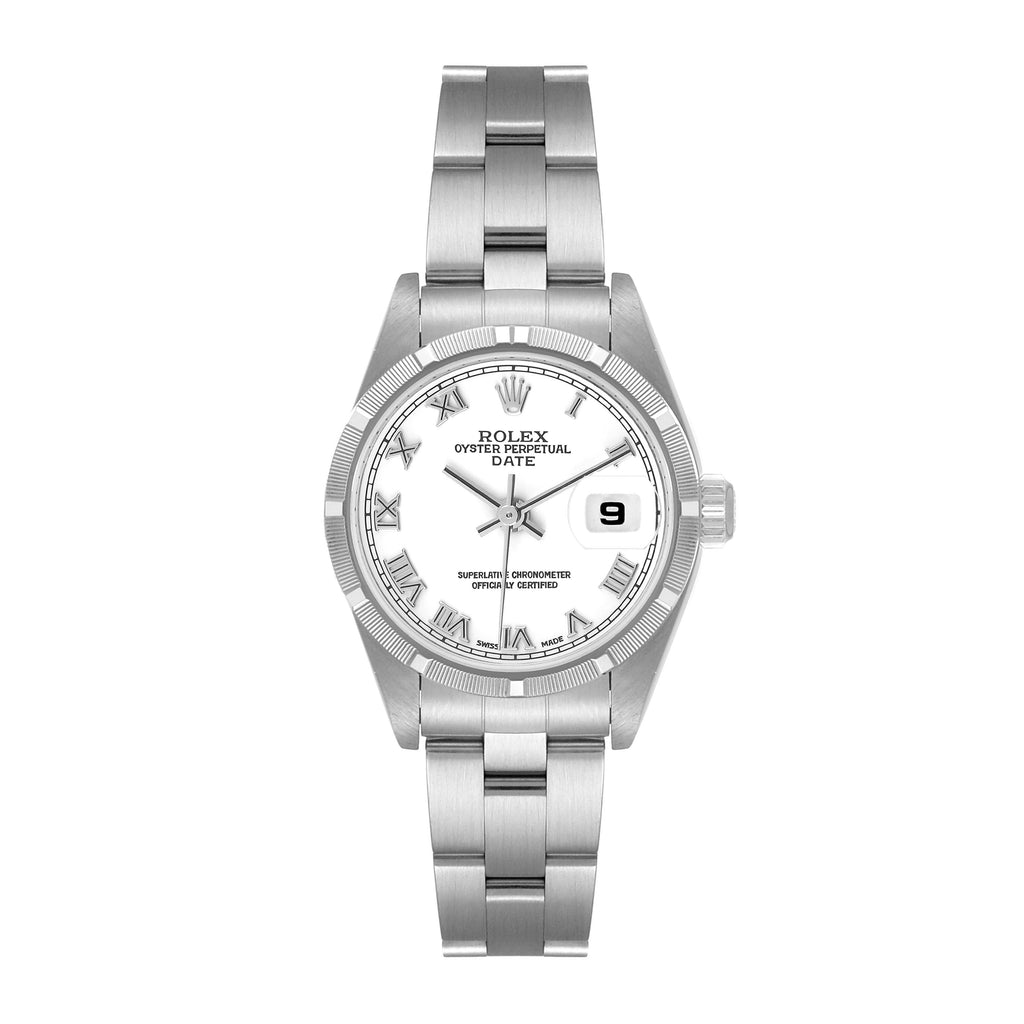 Rolex Date White Roman Dial Oyster Bracelet Steel Ladies Watch 79190