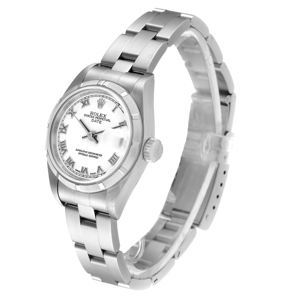 Rolex Date White Roman Dial Oyster Bracelet Steel Ladies Watch 79190