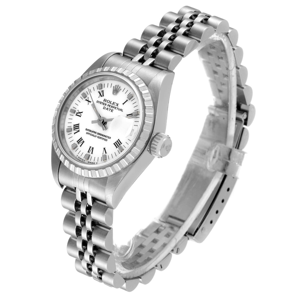 Rolex Date White Roman Dial Steel Ladies Watch 69240