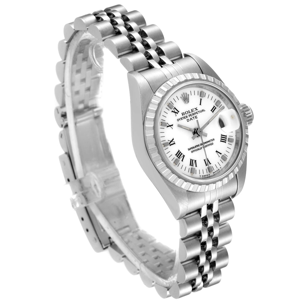 Rolex Date White Roman Dial Steel Ladies Watch 69240