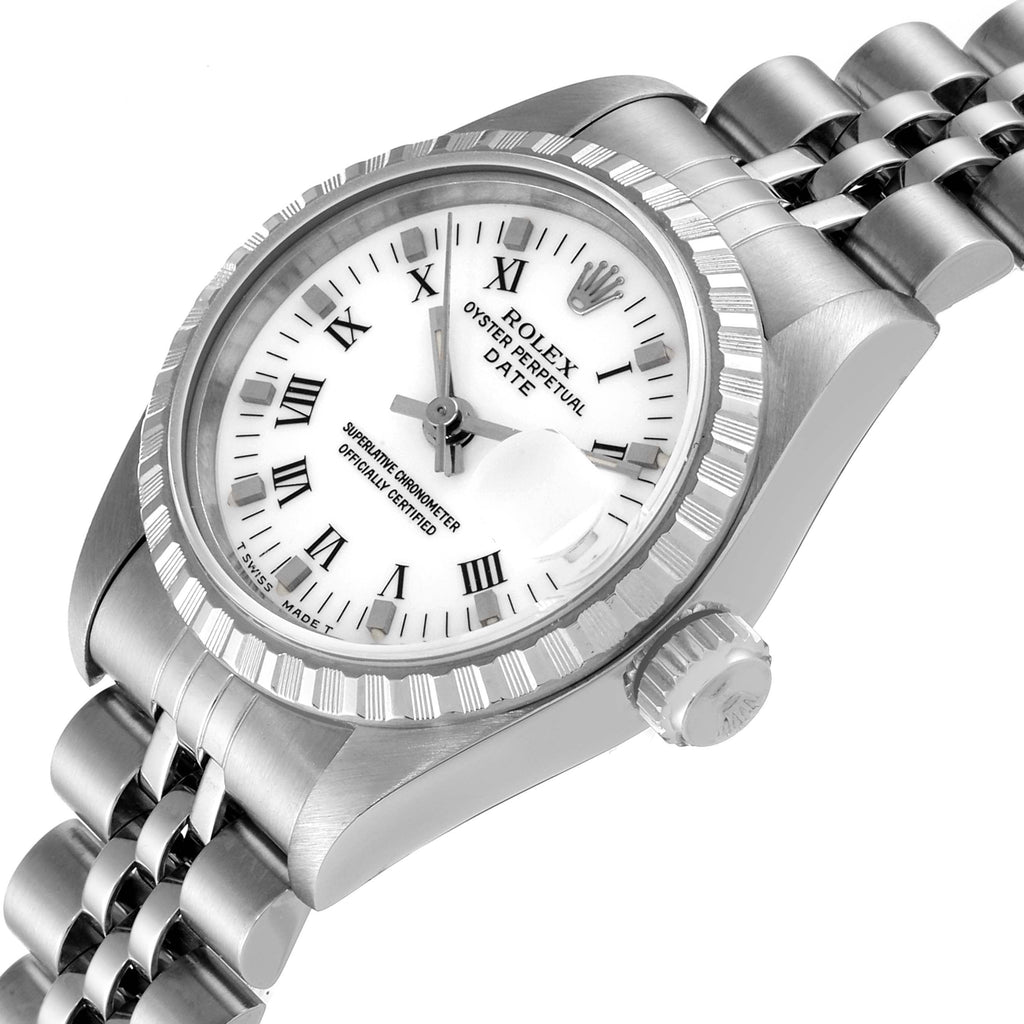 Rolex Date White Roman Dial Steel Ladies Watch 69240