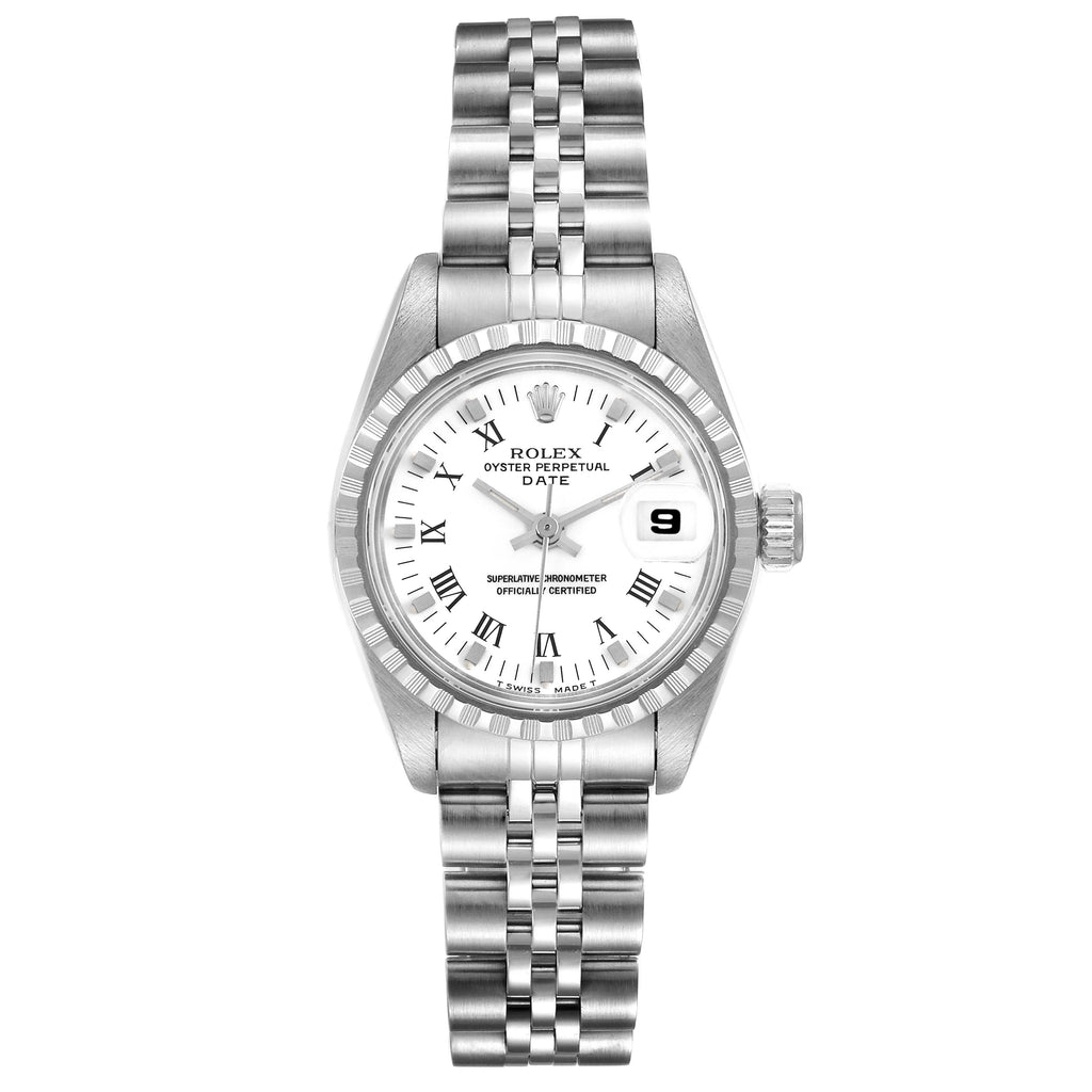 Rolex Date White Roman Dial Steel Ladies Watch 69240