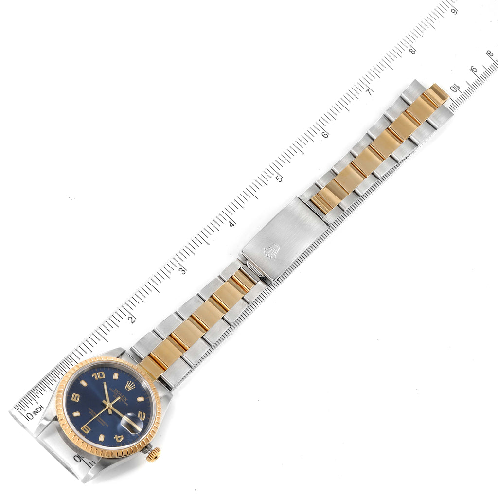 Rolex Date Yellow Gold Steel Blue Dial Mens Watch 15223
