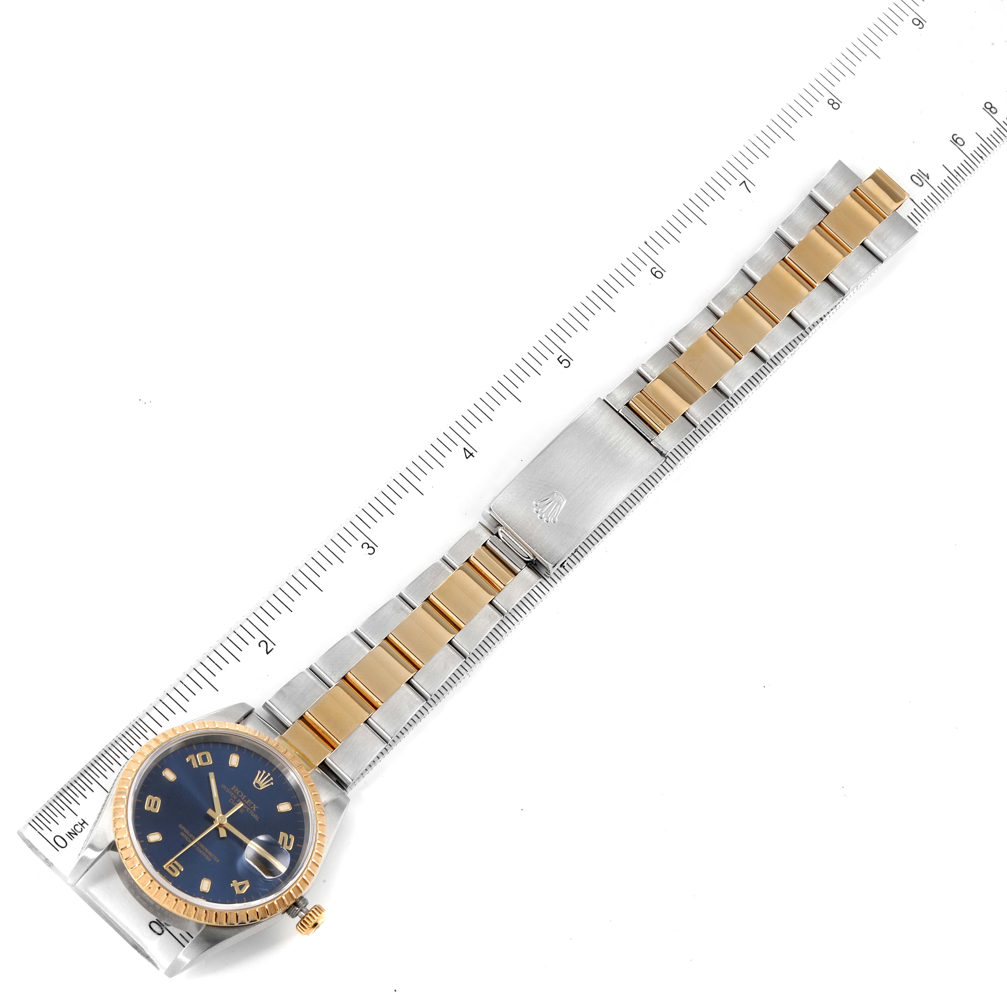 Rolex Date Yellow Gold Steel Blue Dial Mens Watch 15223