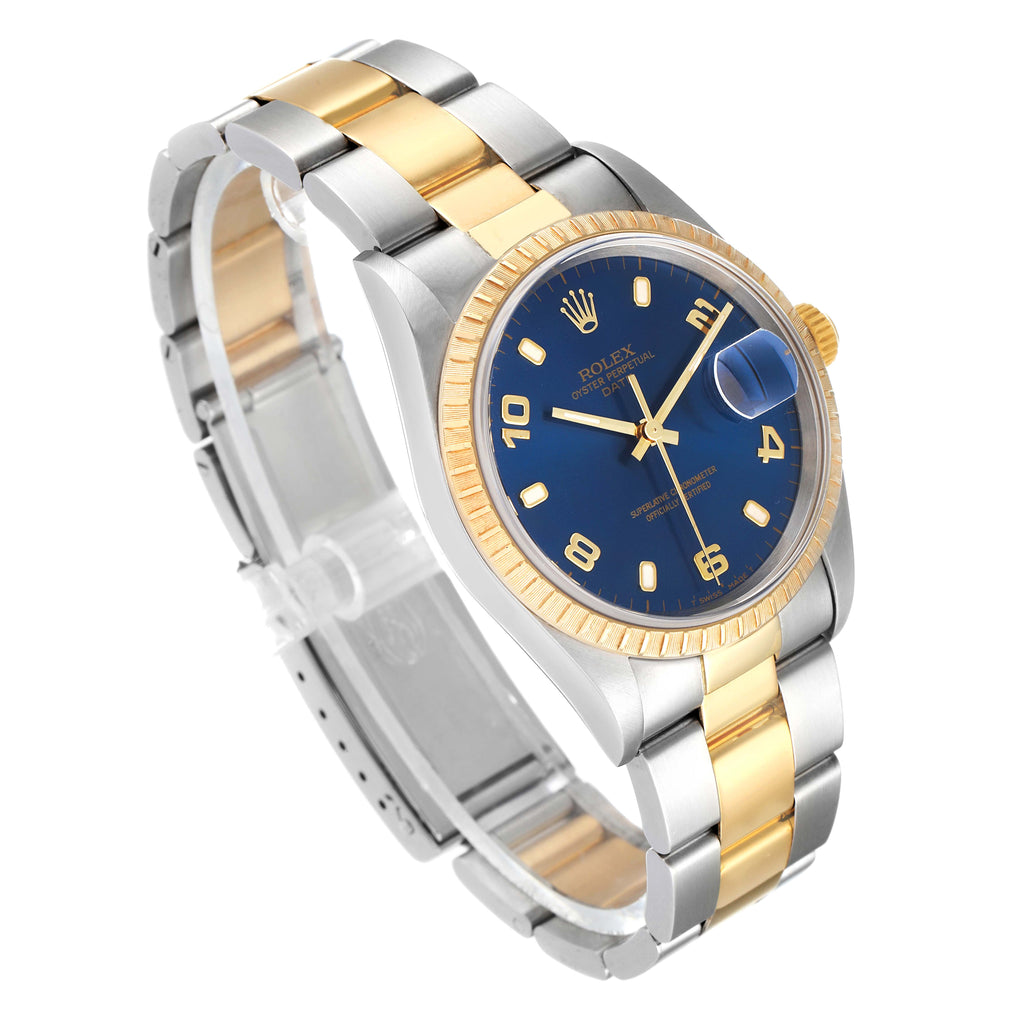 Rolex Date Yellow Gold Steel Blue Dial Mens Watch 15223