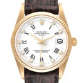 Rolex Date Yellow Gold White Diamond Dial Mens Watch 15238 Box Service Card