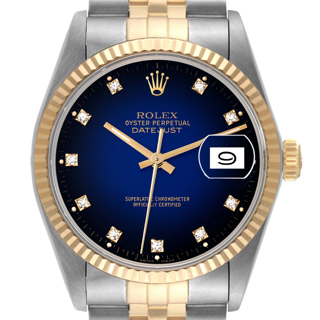 Rolex Datejust 36 Blue Vingette Diamond Dial Vintage Mens Watch 16013