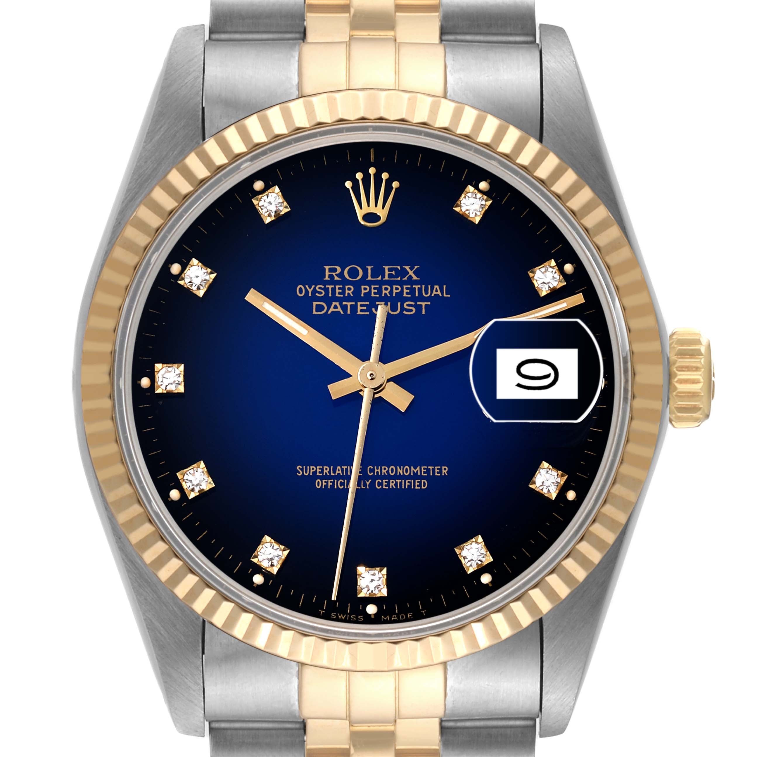 Rolex Datejust 36 Blue Vingette Diamond Dial Vintage Mens Watch 16013