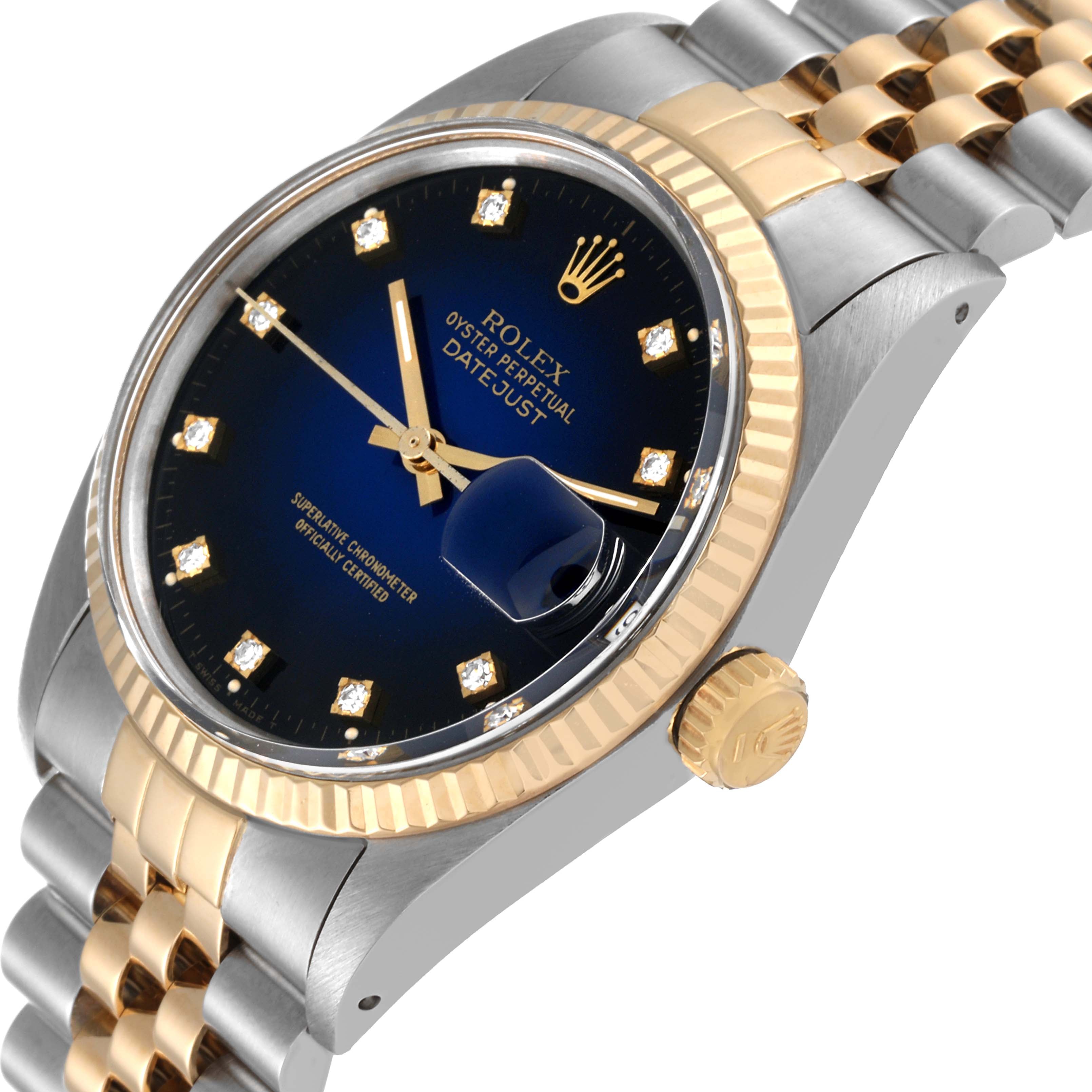 Rolex Datejust 36 Blue Vingette Diamond Dial Vintage Mens Watch 16013