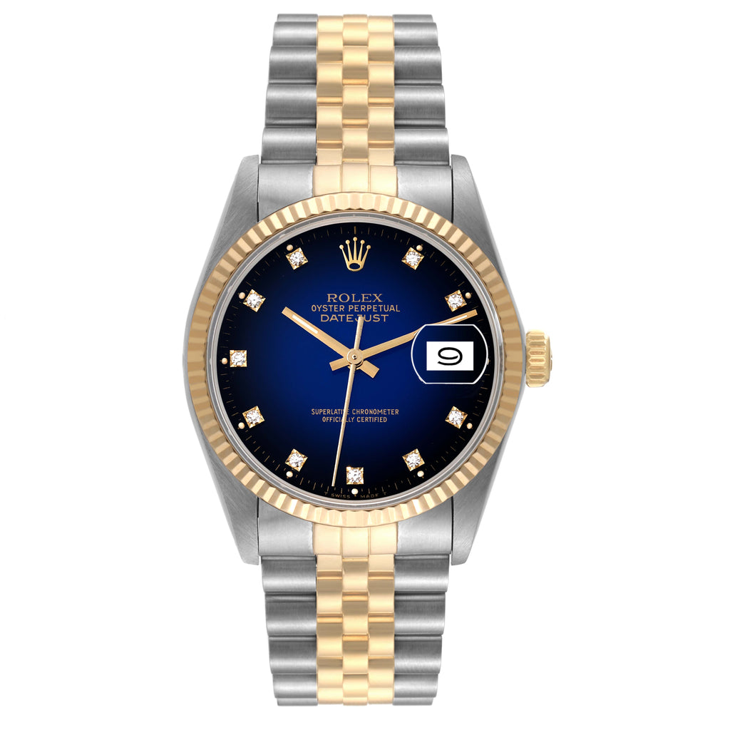 Rolex Datejust 36 Blue Vingette Diamond Dial Vintage Mens Watch 16013