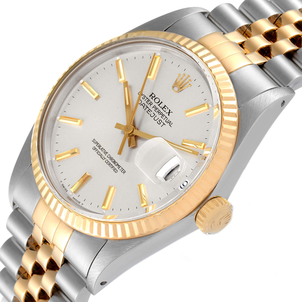 Rolex Datejust 36 Silver Dial Steel Yellow Gold Vintage Mens Watch 16013