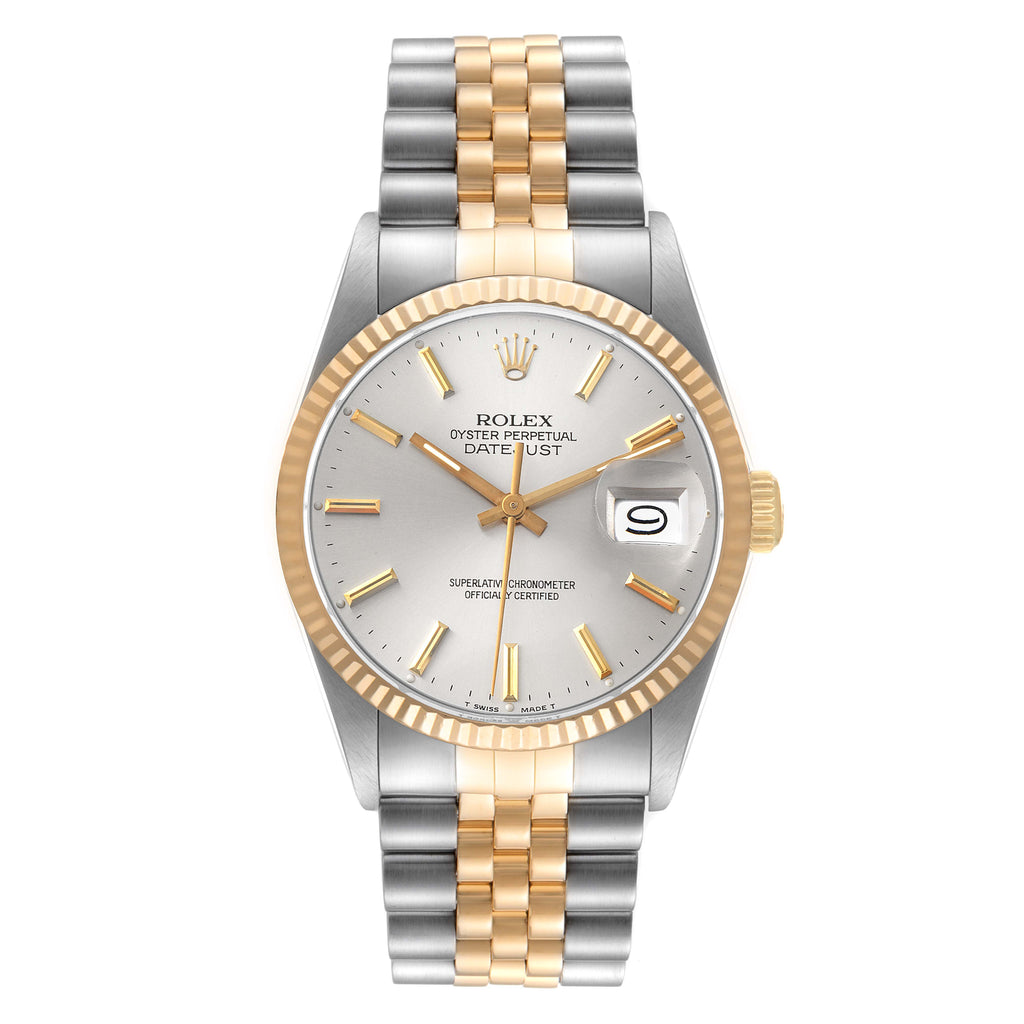Rolex Datejust 36 Silver Dial Steel Yellow Gold Vintage Mens Watch 16013