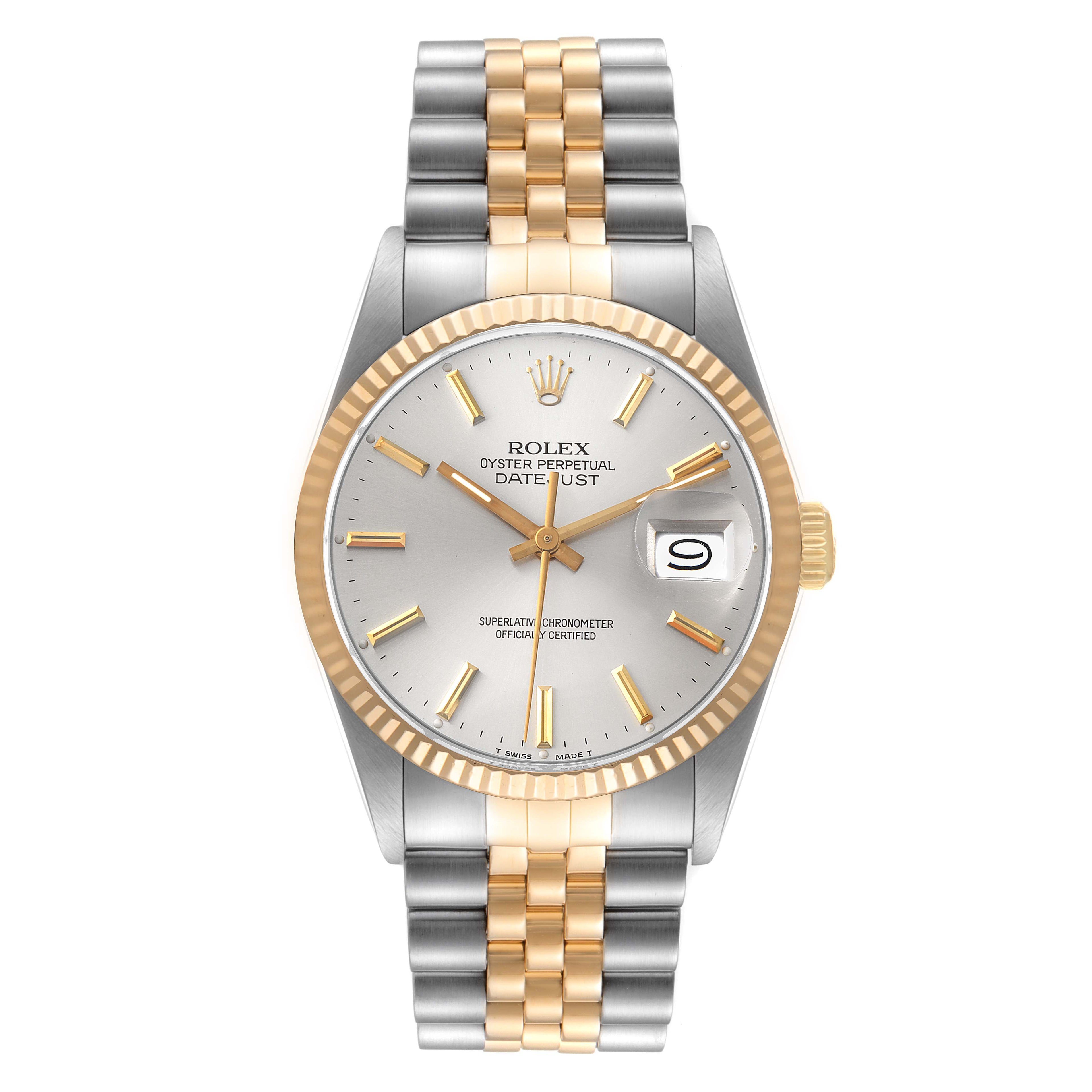 Rolex Datejust 36 Silver Dial Steel Yellow Gold Vintage Mens Watch 16013