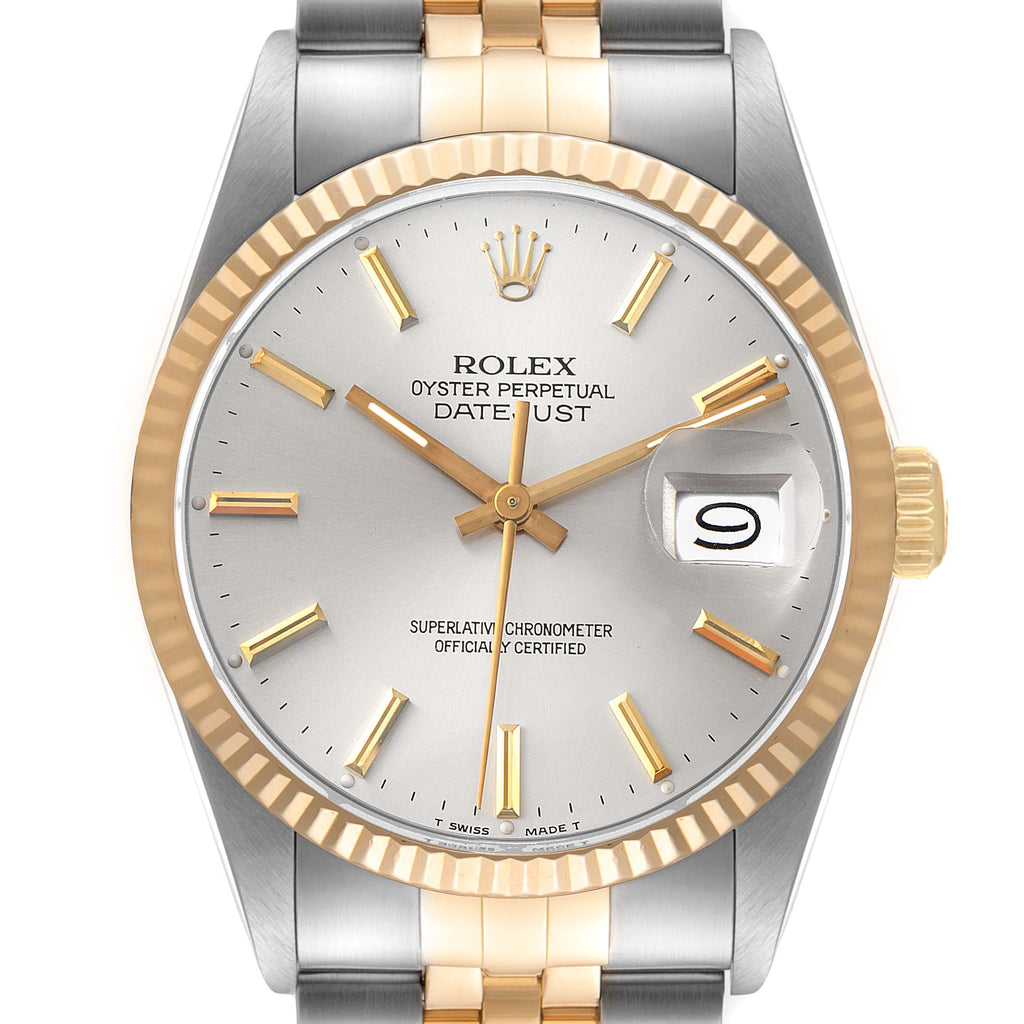 Rolex Datejust 36 Silver Dial Steel Yellow Gold Vintage Mens Watch 16013