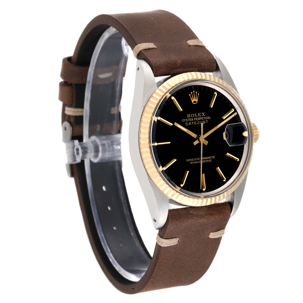 Rolex Datejust 36 Steel Yellow Gold Black Dial Vintage Mens Watch 16013