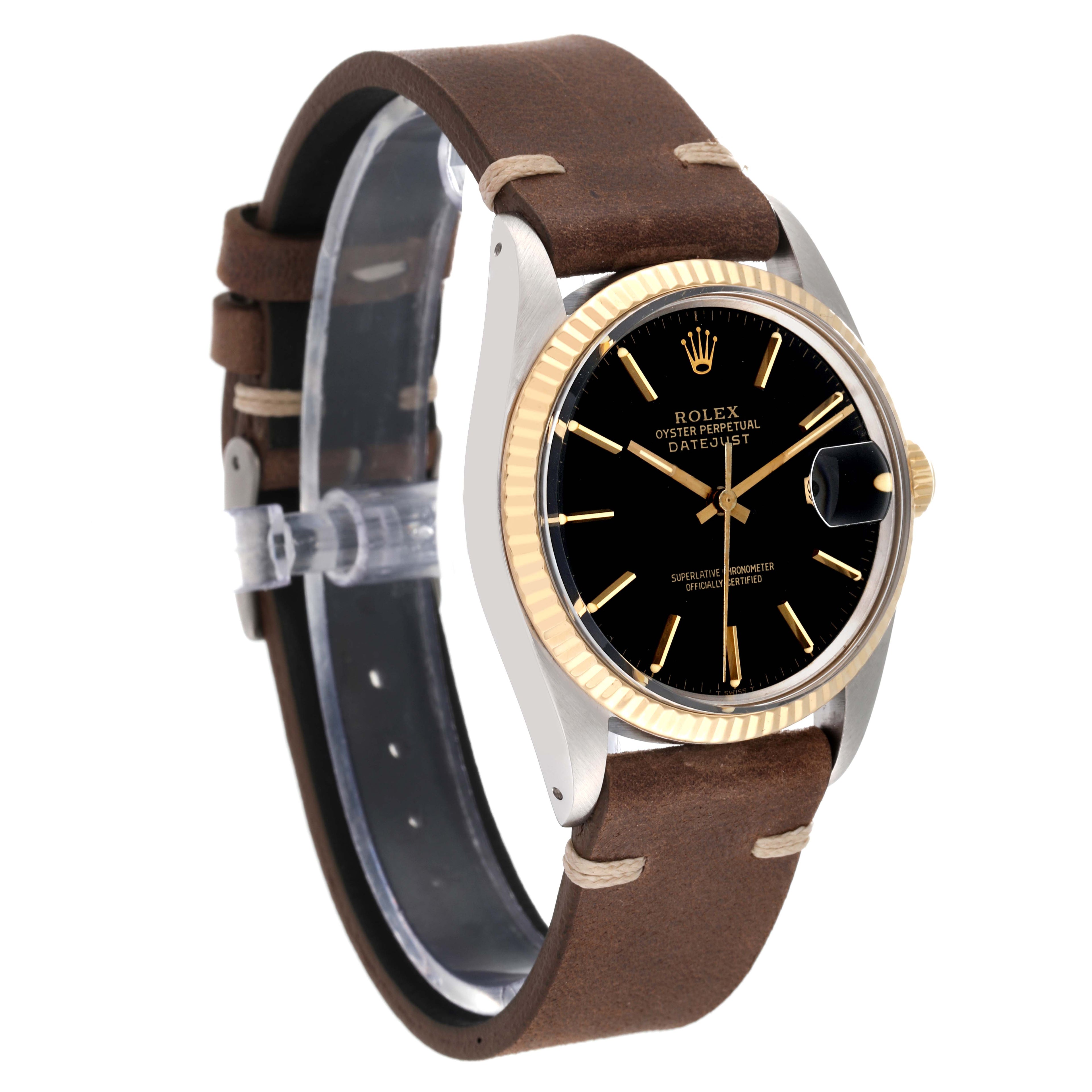 Rolex Datejust 36 Steel Yellow Gold Black Dial Vintage Mens Watch 16013