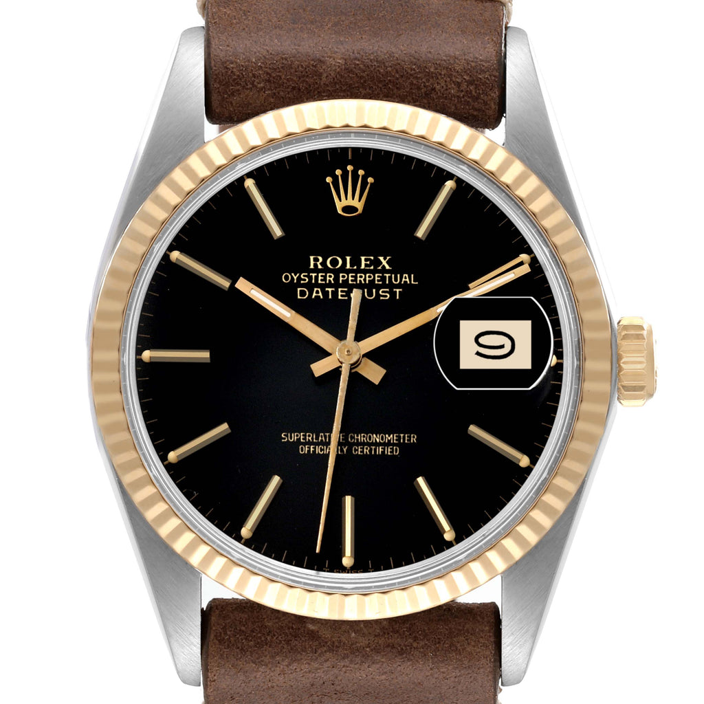 Rolex Datejust 36 Steel Yellow Gold Black Dial Vintage Mens Watch 16013