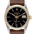 Rolex Datejust 36 Steel Yellow Gold Black Dial Vintage Mens Watch 16013