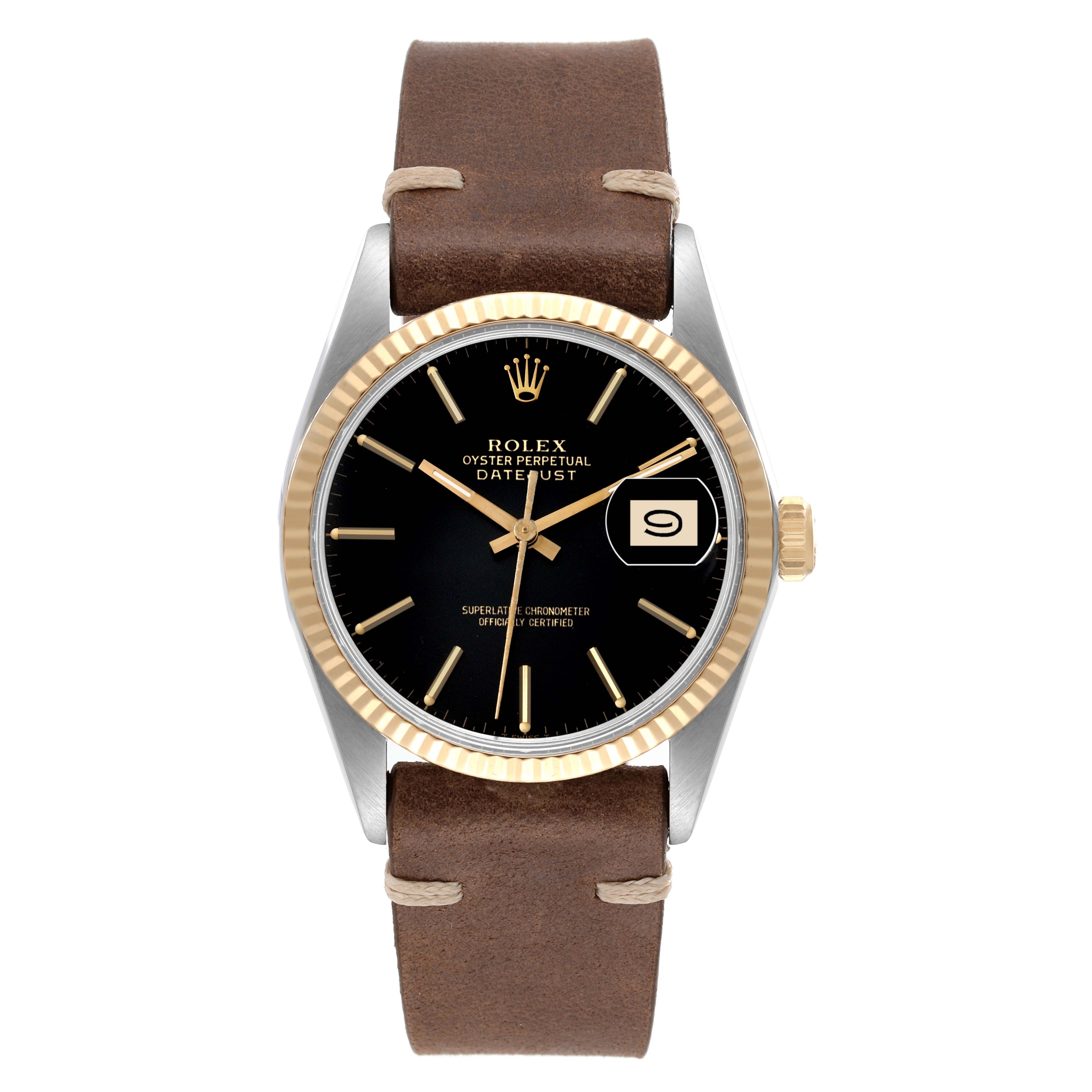 Rolex Datejust 36 Steel Yellow Gold Black Dial Vintage Mens Watch 16013