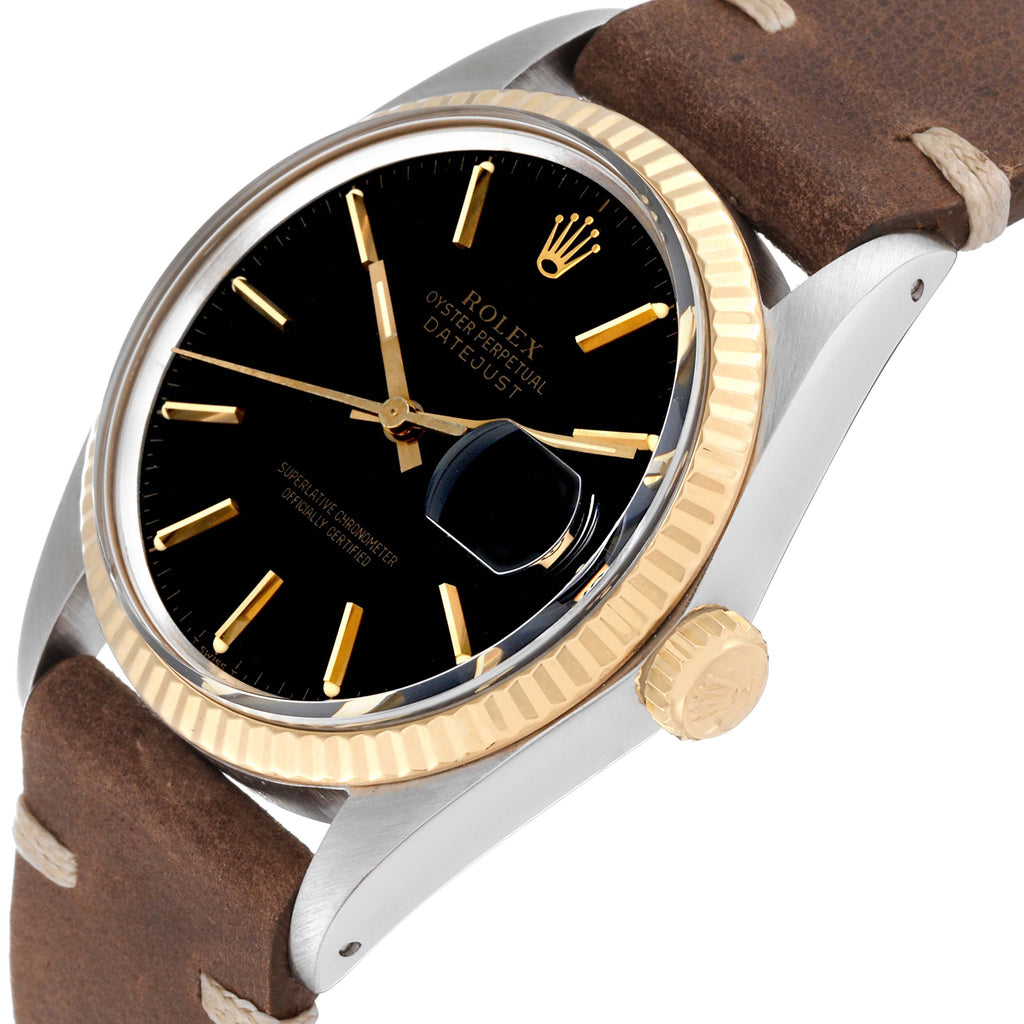 Rolex Datejust 36 Steel Yellow Gold Black Dial Vintage Mens Watch 16013