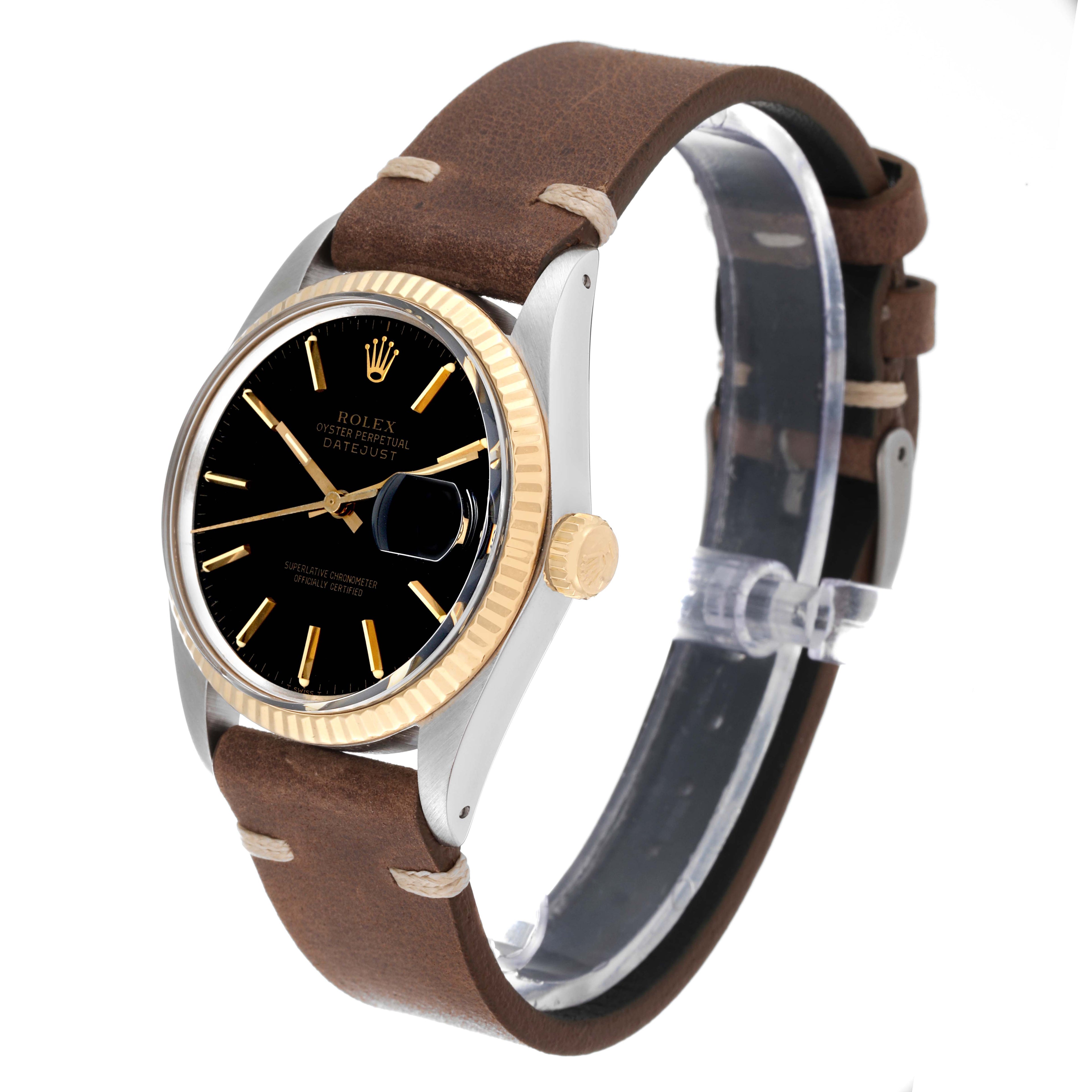 Rolex Datejust 36 Steel Yellow Gold Black Dial Vintage Mens Watch 16013