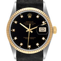 Rolex Datejust 36 Steel Yellow Gold Black Diamond Dial Vintage Mens Watch 16013