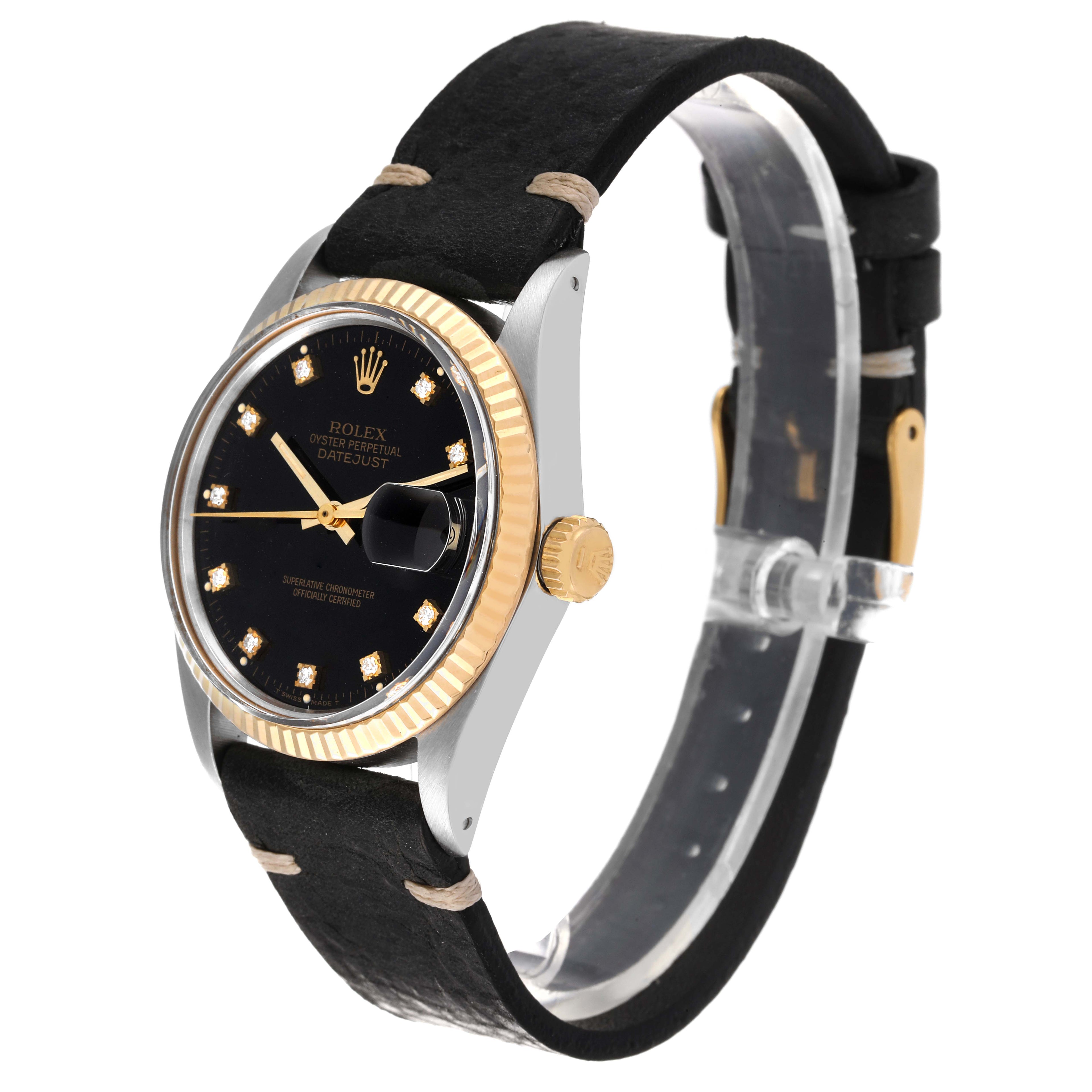Rolex Datejust 36 Steel Yellow Gold Black Diamond Dial Vintage Mens Watch 16013