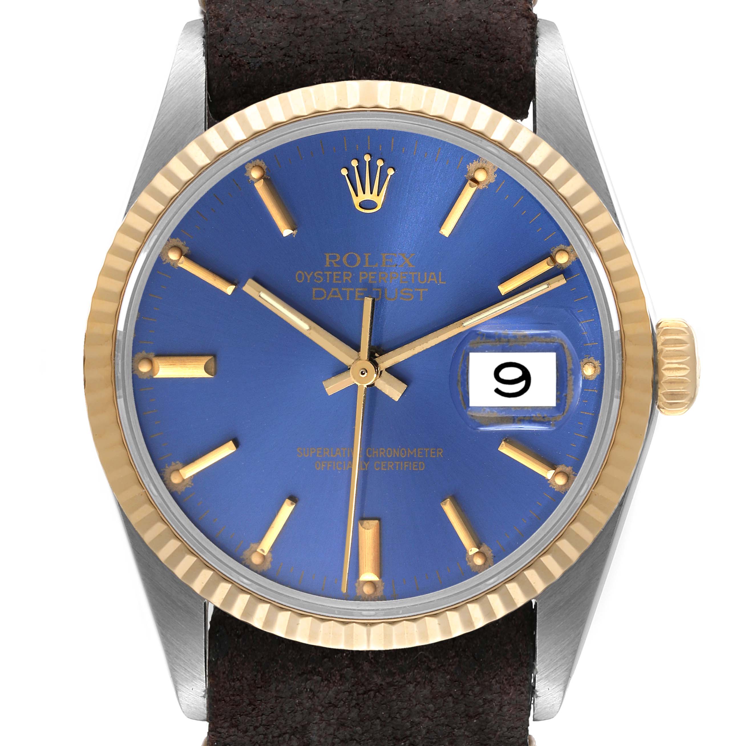 Rolex Datejust 36 Steel Yellow Gold Blue Dial Vintage Mens Watch 16013