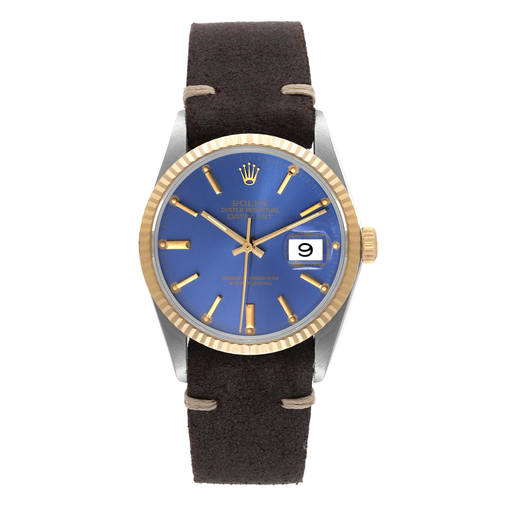 Rolex Datejust 36 Steel Yellow Gold Blue Dial Vintage Mens Watch 16013