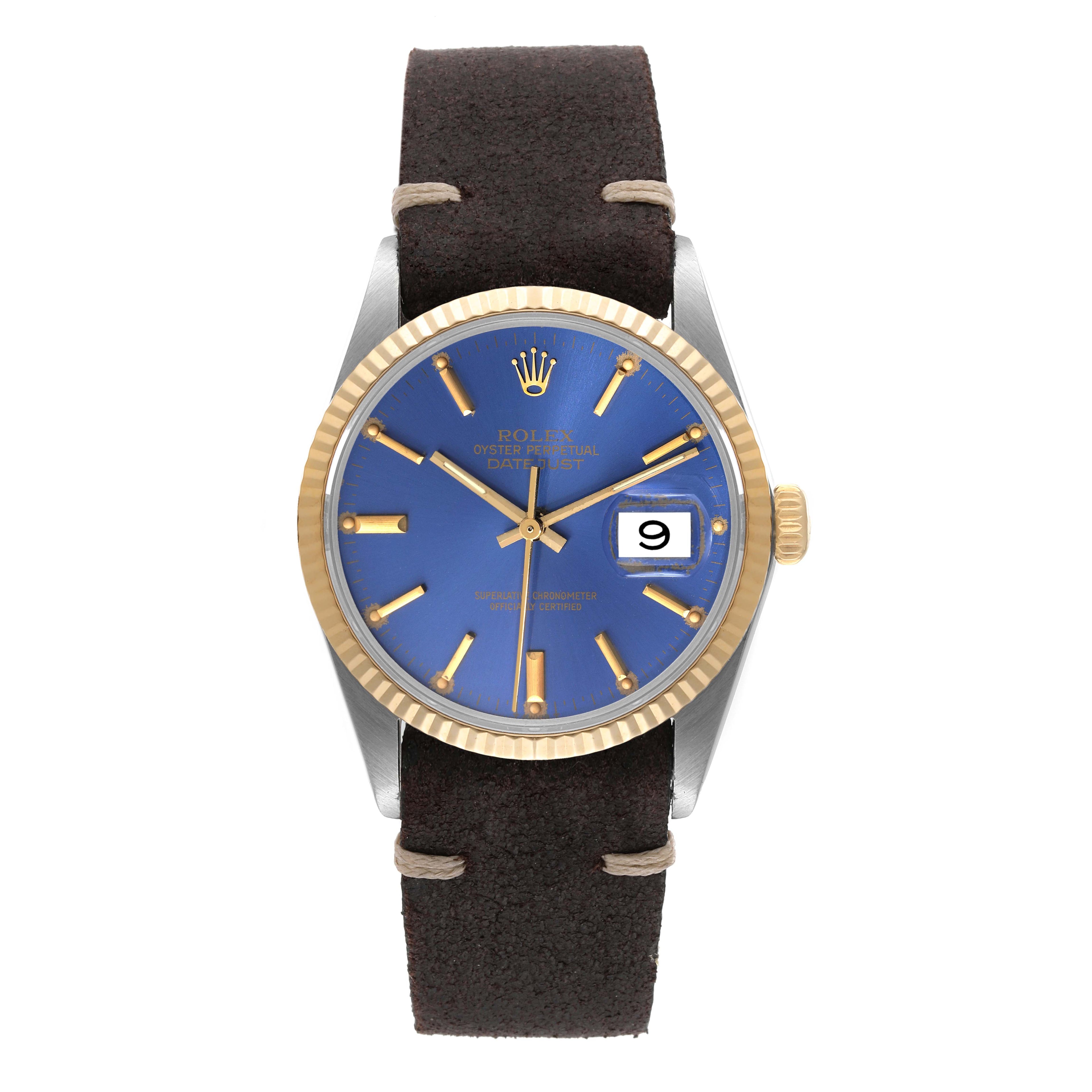 Rolex Datejust 36 Steel Yellow Gold Blue Dial Vintage Mens Watch 16013