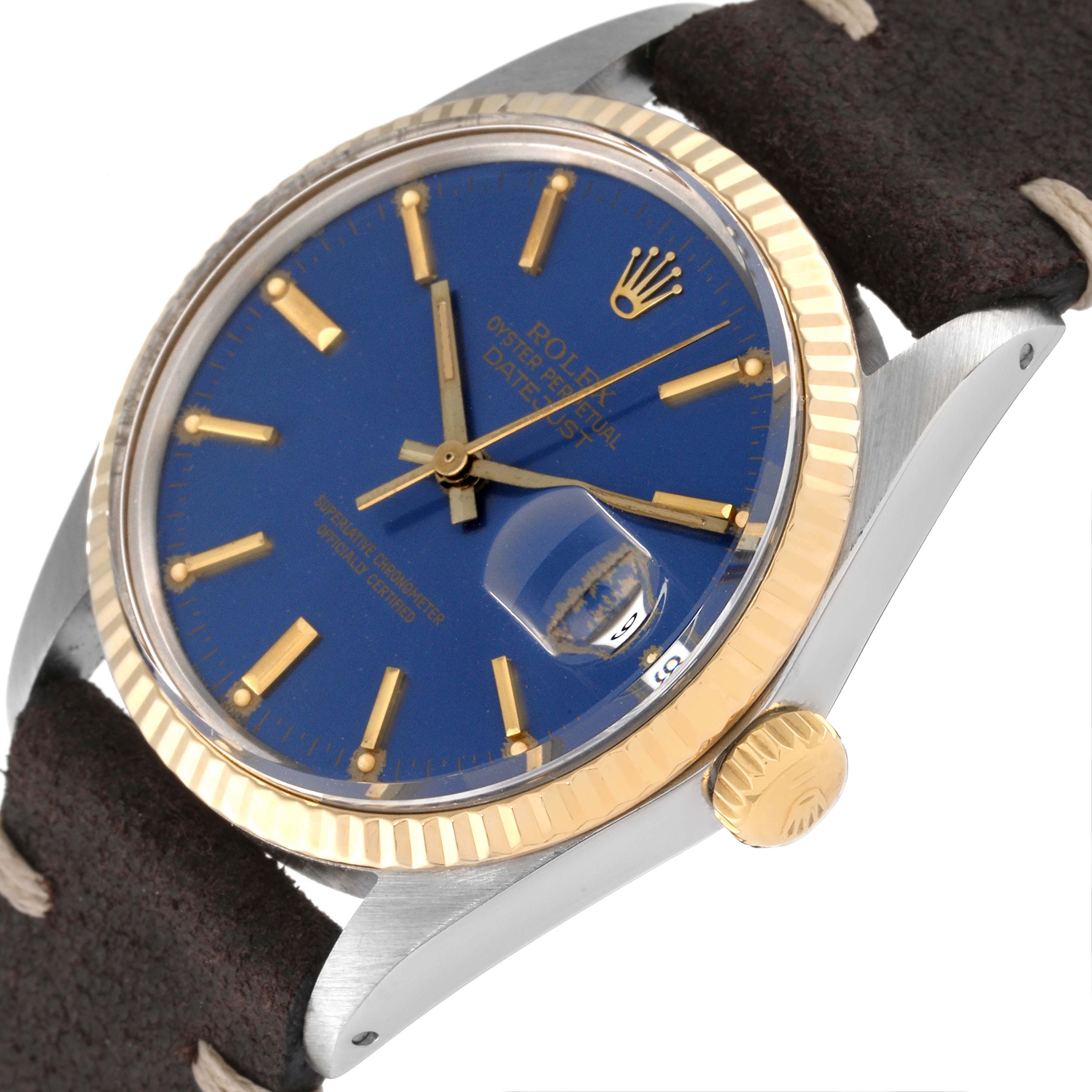 Rolex Datejust 36 Steel Yellow Gold Blue Dial Vintage Mens Watch 16013
