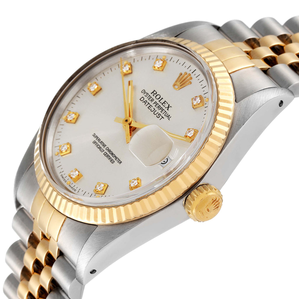 Rolex Datejust 36 Steel Yellow Gold Diamond Dial Vintage Mens Watch 16013