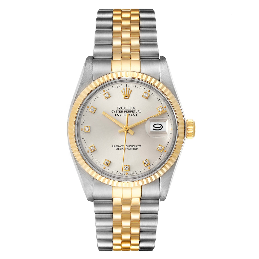 Rolex Datejust 36 Steel Yellow Gold Diamond Dial Vintage Mens Watch 16013